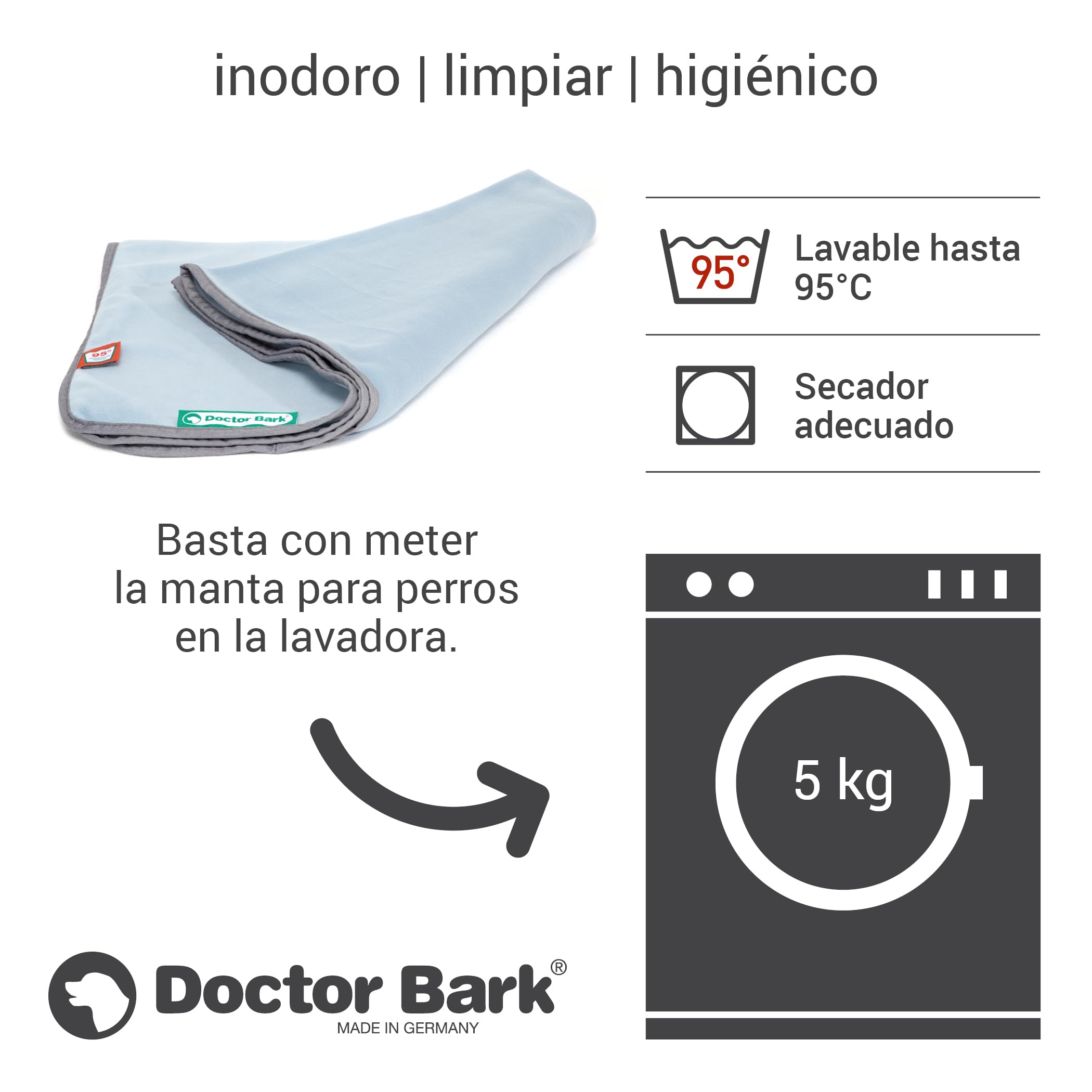 Doctor Bark Manta acogedora para Perros, Lavable hasta 95 °C, higiénica, Suave Manta Polar para sofá y Cama para Perros, Manta mullida para Mascotas, Fabricada en Alemania (140 x 100 cm, Azul Claro)
