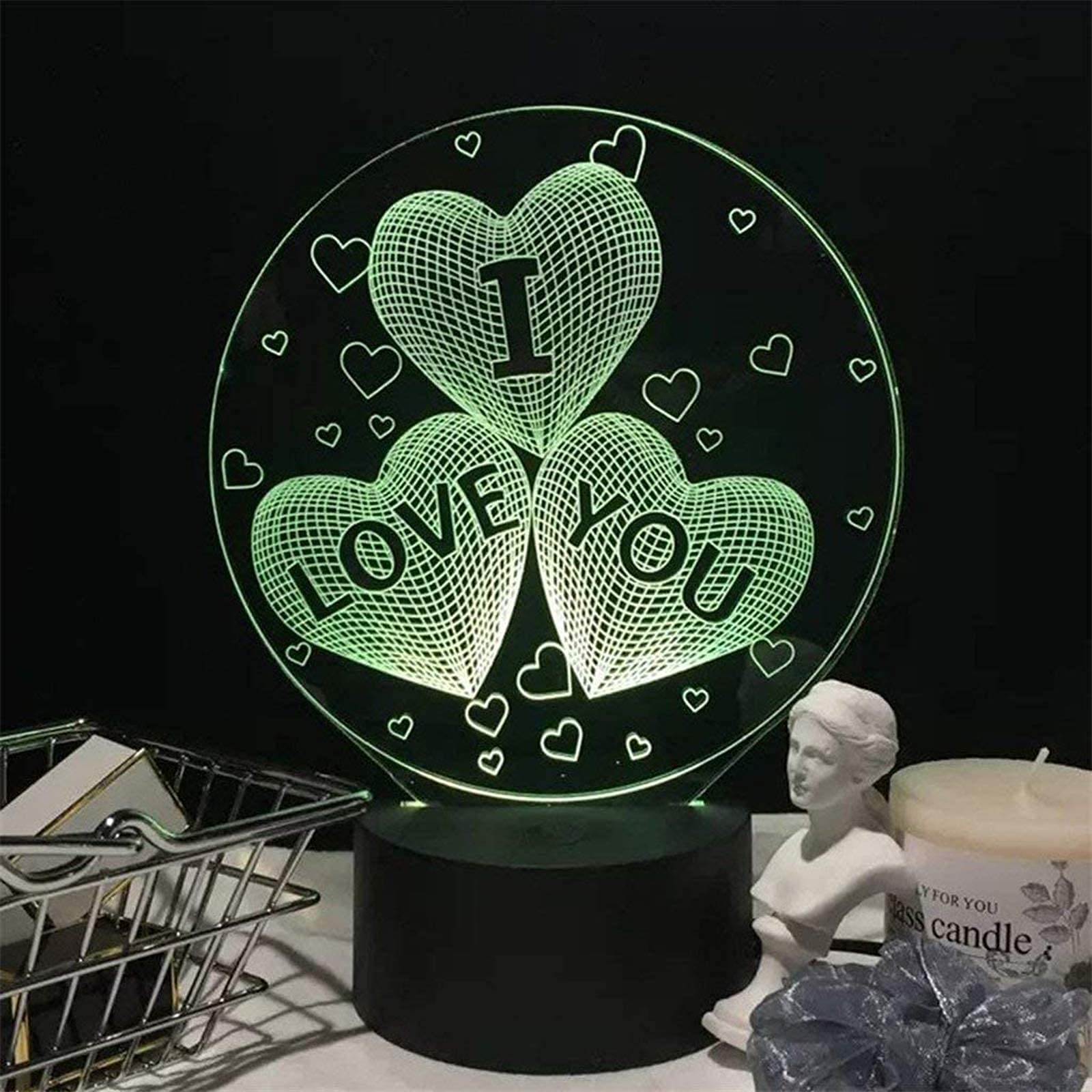 Lampada da Comodino 3D Illusion Luce Notturna Regalo di San Valentino [Classe di efficienza energetica A] (3D LOVE 2.0)