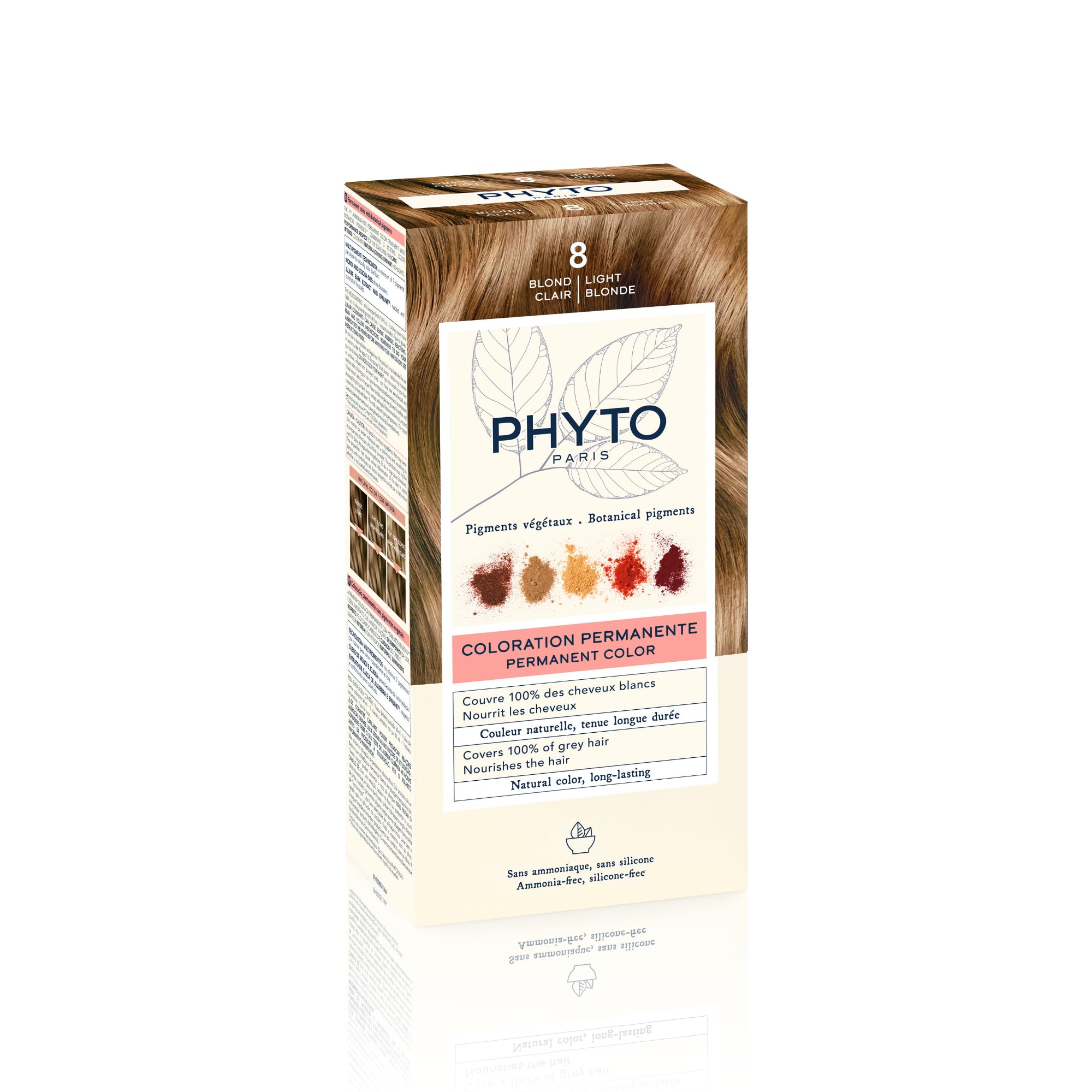 Phyto Phytocolor Permanent Hair Color 8 Dark Brown with Botanical Pigments, 100% Grey Hair Coverage, Ammonia-free, PPD-free, Resorcin-free