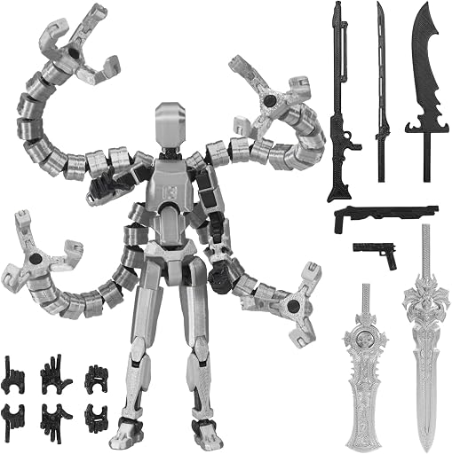 T 13 Figure Set & Titan 13 Action Figures Toys ,3d Printed Dummy T-13 | (Octopus Man Designs Includes Various Accessories)( Assembly Completed)(Multi-Jointed Movable)(Silvery Nova 13 Lucky 13)