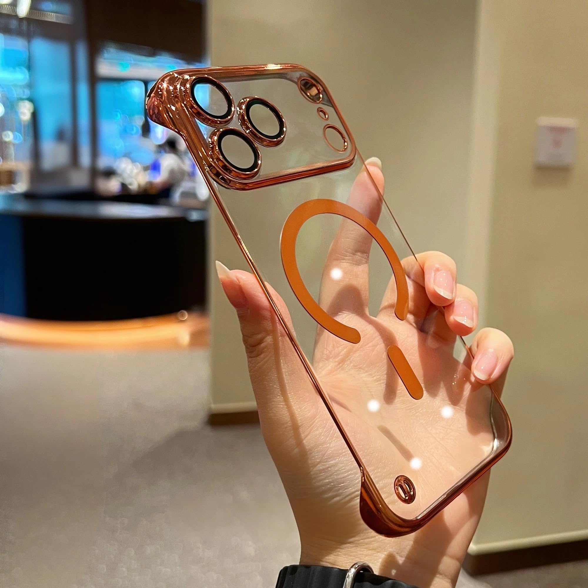 Coque iPhone 17 Pro sans cadre orange en polycarbonate plaqué