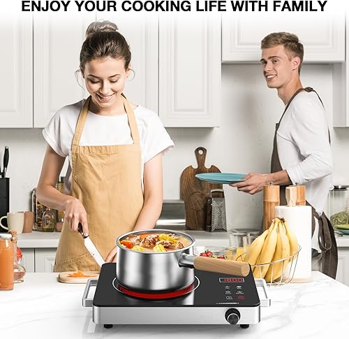 Miniatura 8 de Cocina eléctrica, estufa eléctrica portátil de 1800 W con enchufe, encimera de placa caliente, quemador infrarrojo de 110 V-120 V, bloqueo de