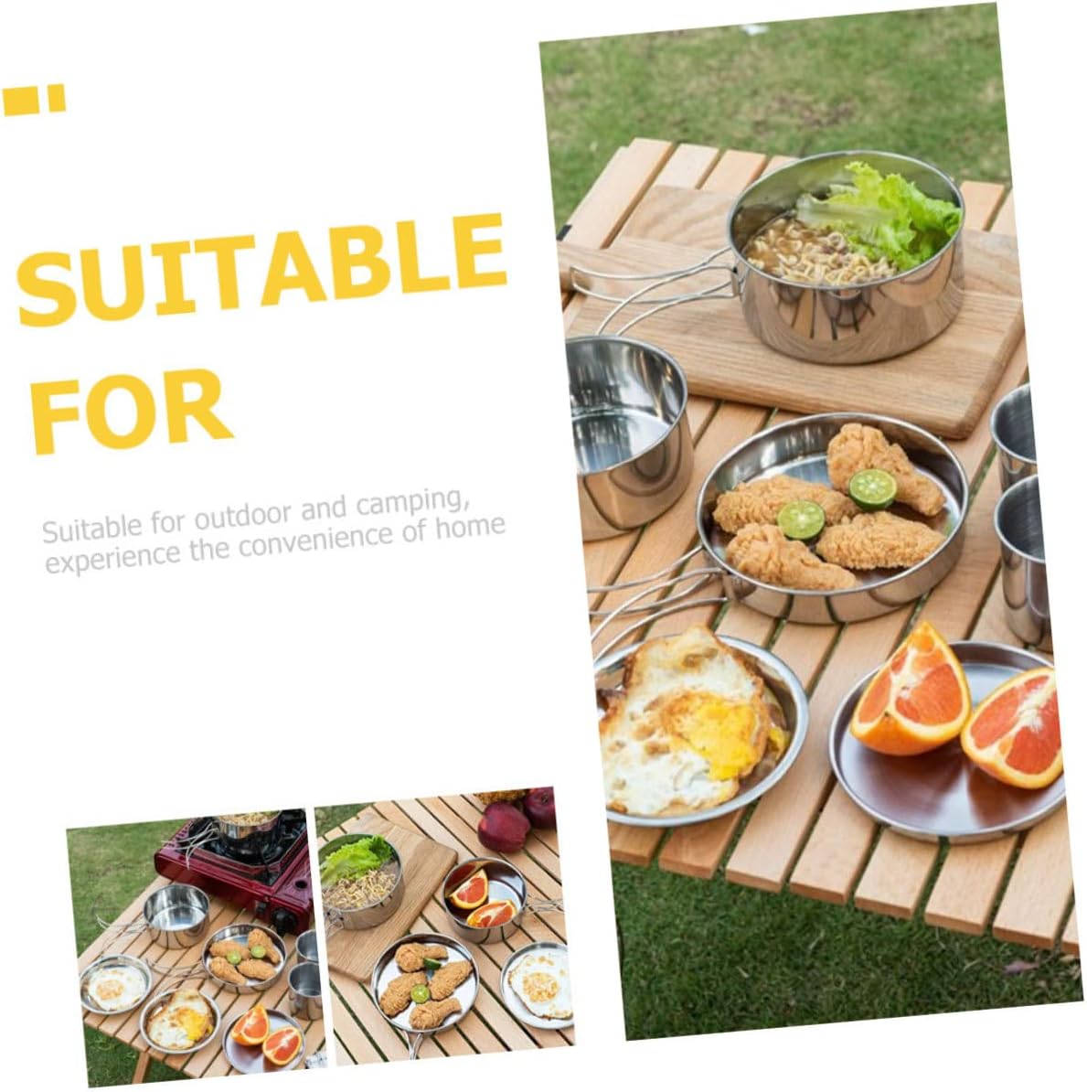 Portable Stainless Steel Camping Cookware Set Convenient Outdoor Cooking Pot for Hiking Backpacking and Camping Activities Collapsible Mess Kit