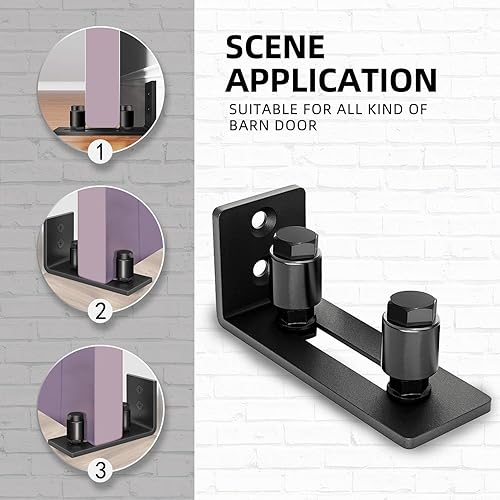 Miniatura 7 de Yahpetes 1 guía de piso para puerta corrediza, guía de piso de puerta de granero de doble rueda, rodillo ajustable montado en la pared, guía de piso