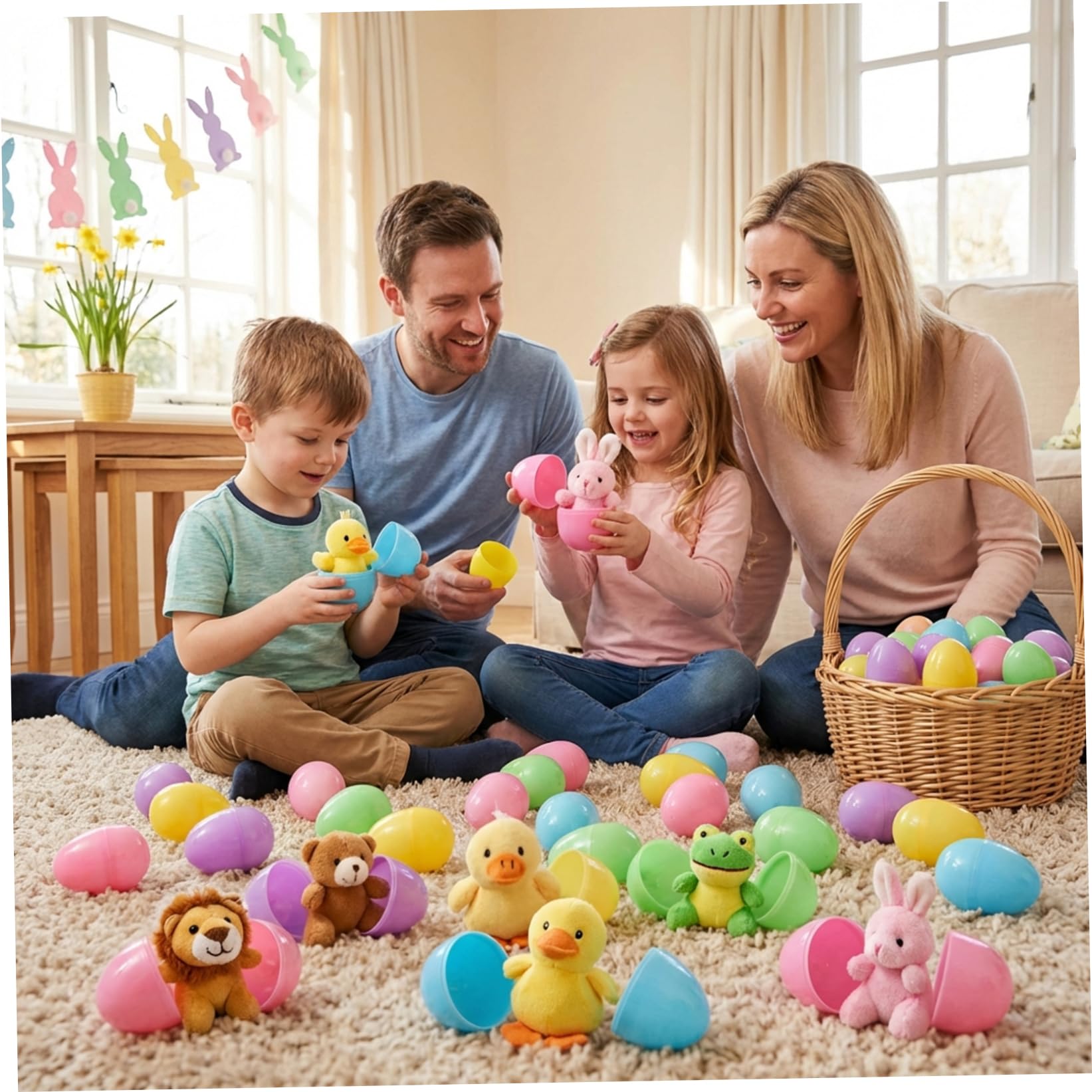 24 pièces de remplissage d'œufs de Pâques, œufs Pâques remplis plastique avec des animaux en peluche surprise pour enfants, paniers, cadeaux fête et vacances