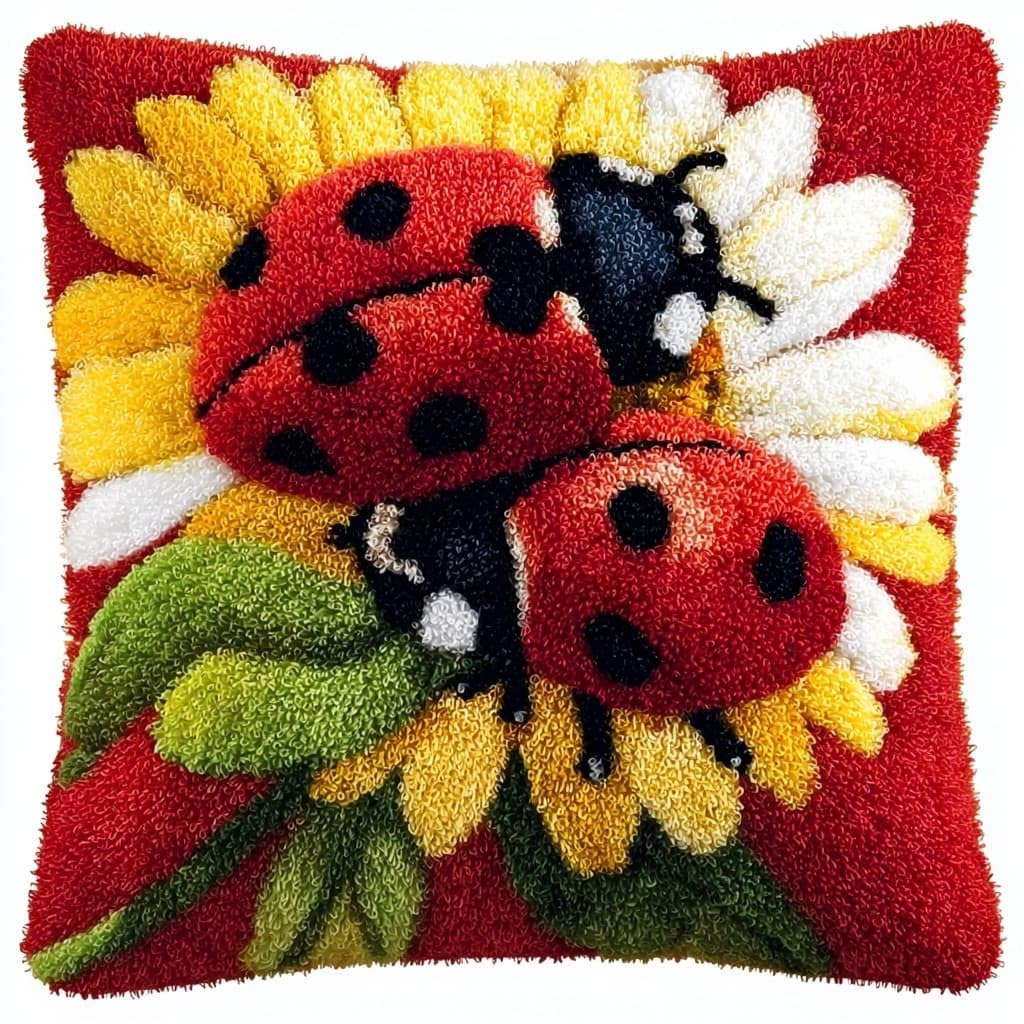 Henypt Latch Hook Pillow Kit,Latch Hook Kits, Flowers and Ladybugs