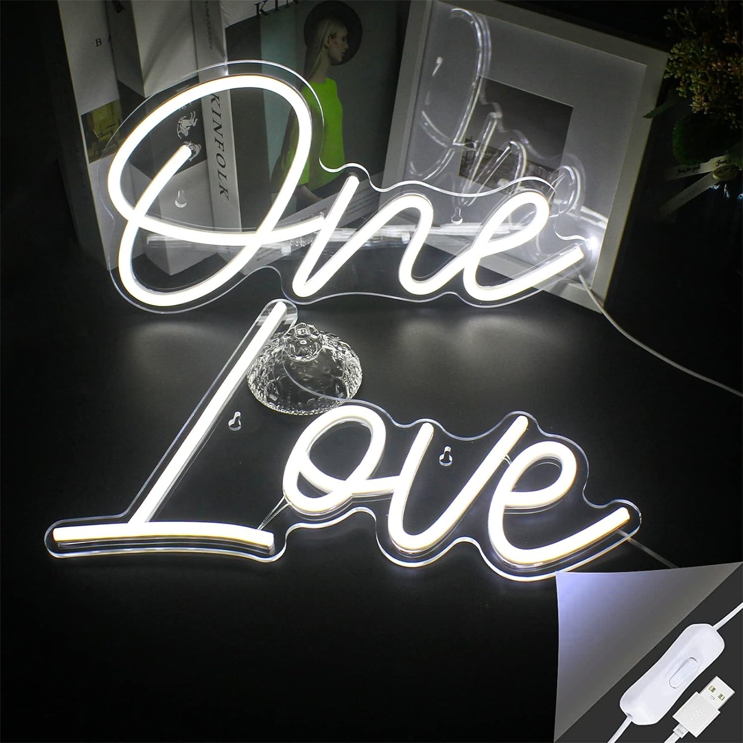 Znak neonowy LED Niestandardowe neony One Love, dekoracje weselne USB Białe neony LED, wiszące na ścianie lampki nocne Szyld świetlny