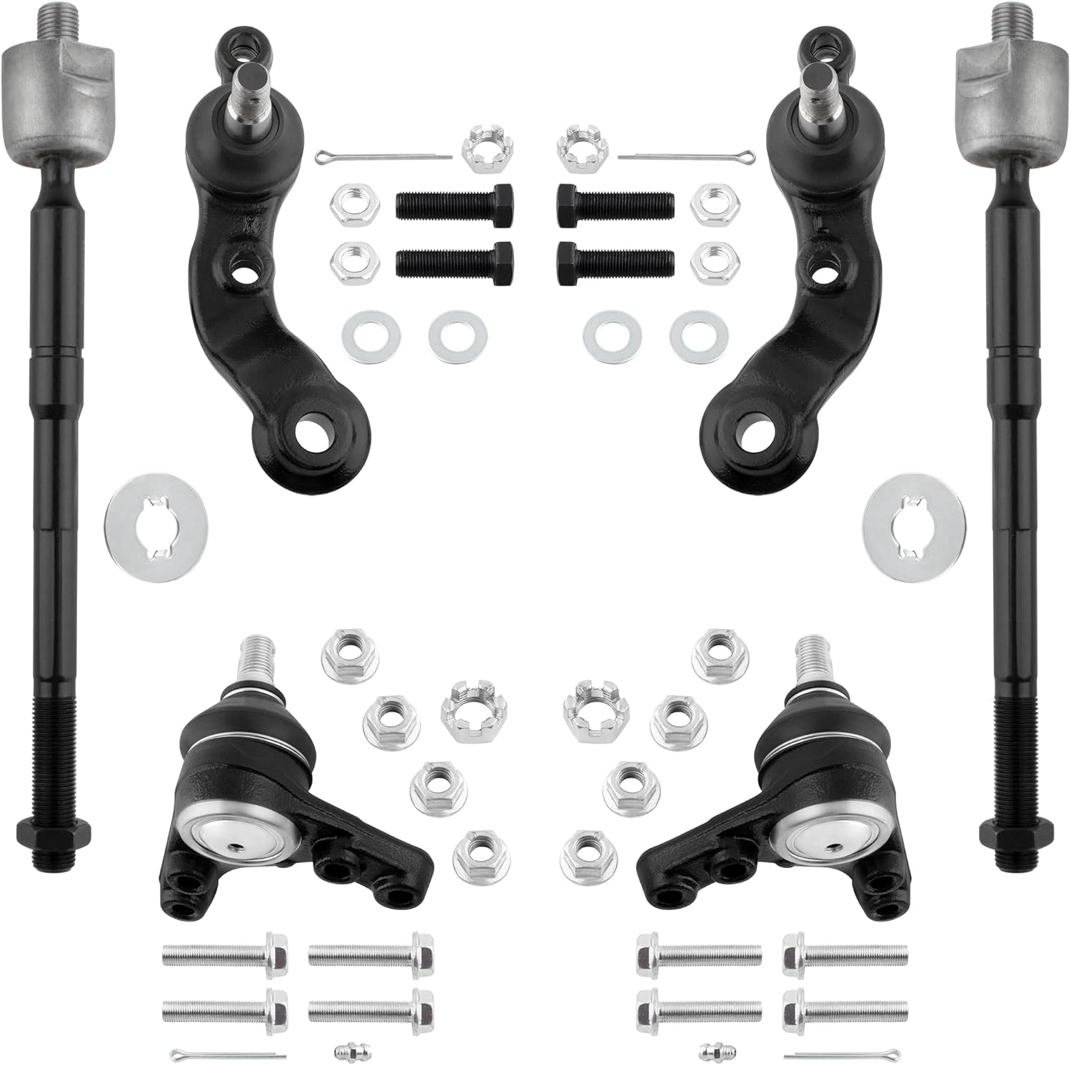 BOXI (Set of 6) Front Inner Tie Rod Ends + Upper & Lower Ball Joints Suspension Kit Fit for Toyota Tacoma 1995 1996 1997 1998 1999 2000 2001 2002 2003 2004 | Replace K90260 K90261 K90256 K90257 EV409