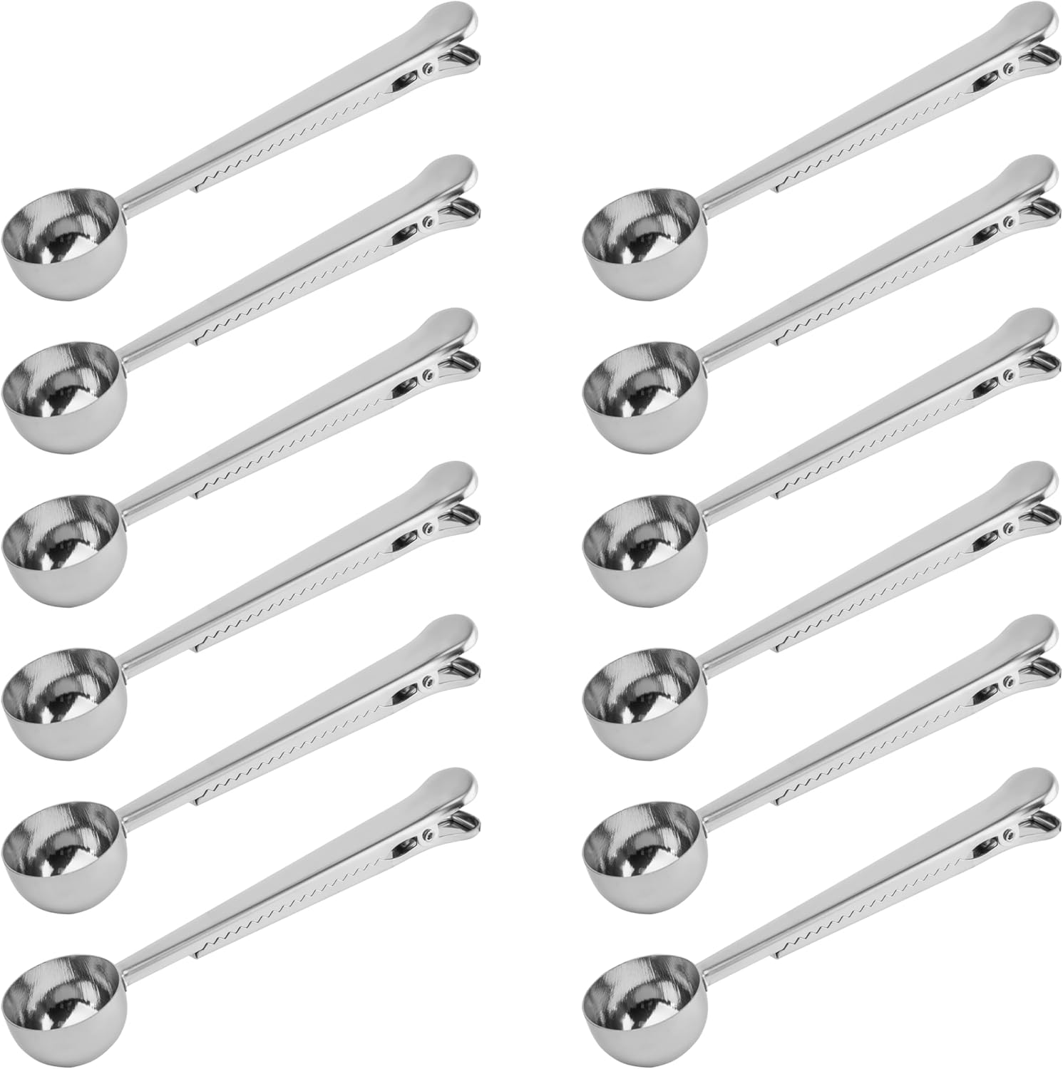 Coffee Scoop Clip 12 Pcs - Stainless Steel Tablespoon Measure Spoon with Clip - Coffee Scoop for Ground Coffee - Measuring Spoon for Ground Coffee & Beans, Tea, Sugar, Milk Powder, Ice Cream