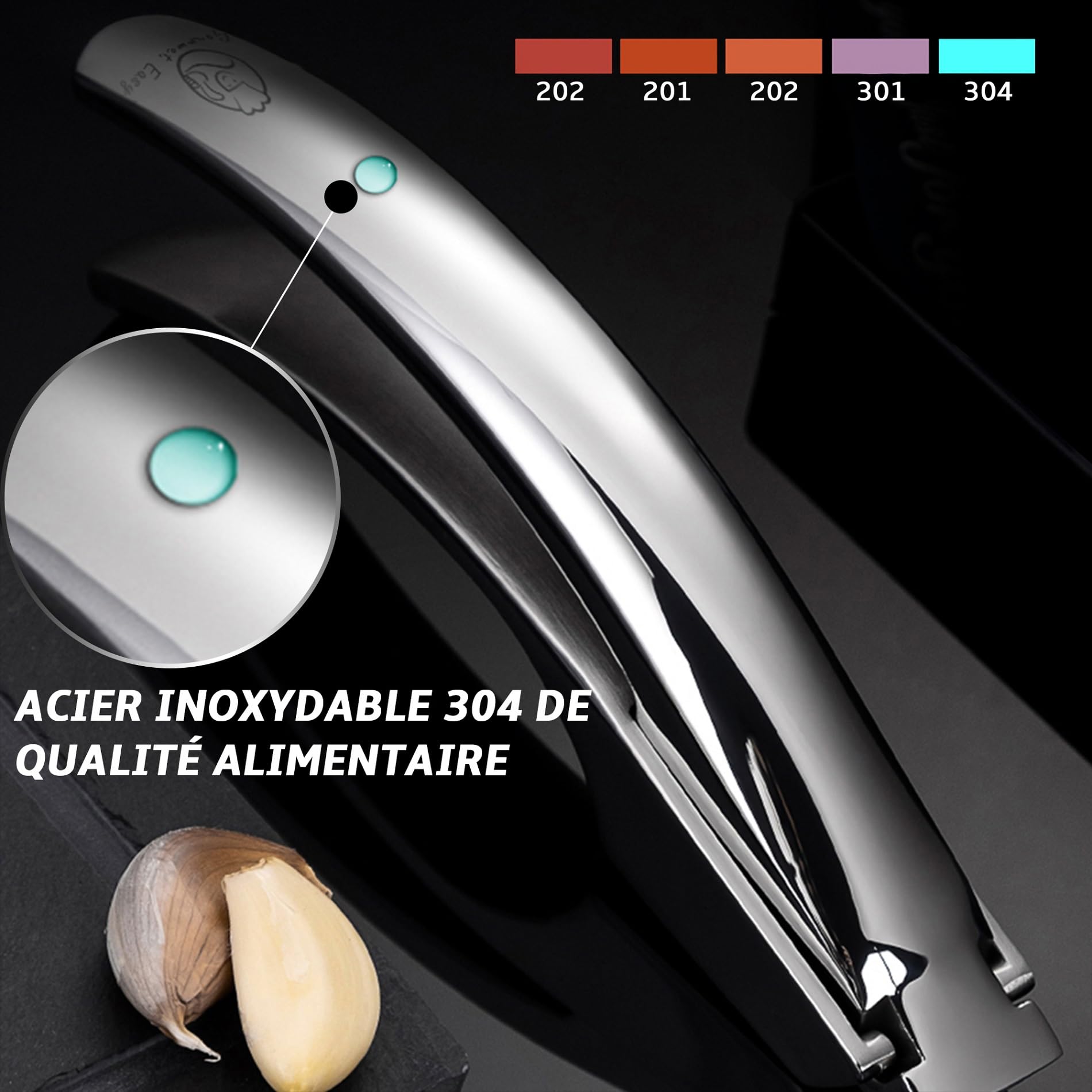 Presse-ail en Acier Inox Professionnel - Hachoir Ail Démontable Passe au Lave Vaisselle