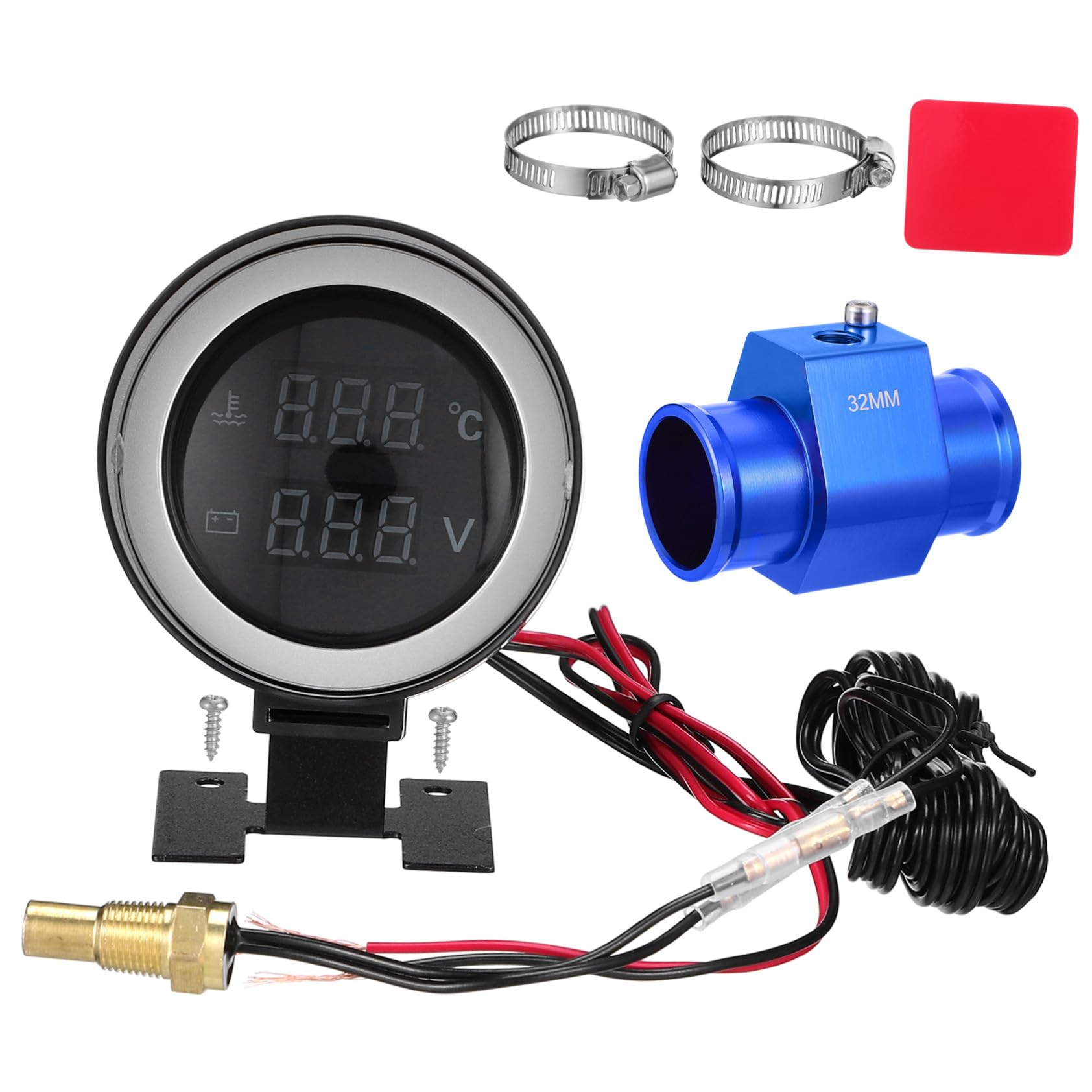 GANAZONO Manometro Digitale Acqua e Voltmetro per Auto e Camion con Display LED Rotondo Compatibile Veicoli Multiuso Monitoraggio Temperatura Motore e Tensione Batteria