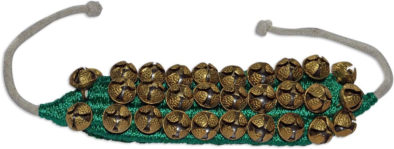Prisha India Craft ® Kathak Ghungroo (16 No. Ghungroo) (3) Three Line Big Dancing Bells Ghungroo Pair Handmade Indian Classical Dance Accessories Bharatnatyam, Kuchipudi, Odissi Ghungru Green Pad