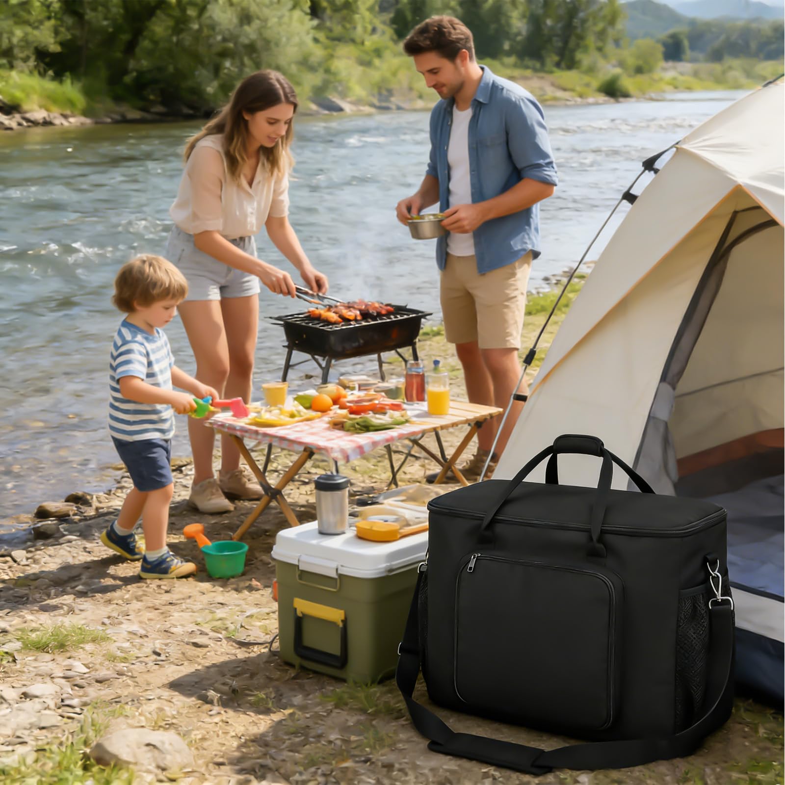 Grill-Tragetasche, BBQ-Aufbewahrungstasche, Outdoor-Ofenkoffer, Wasserabweisende,1680d Oxford-Gewebe, Outdoor-Grillzubehör Mit Mehreren Taschen Für Grill Und Zubehör, Nur Tasche, Schwarz