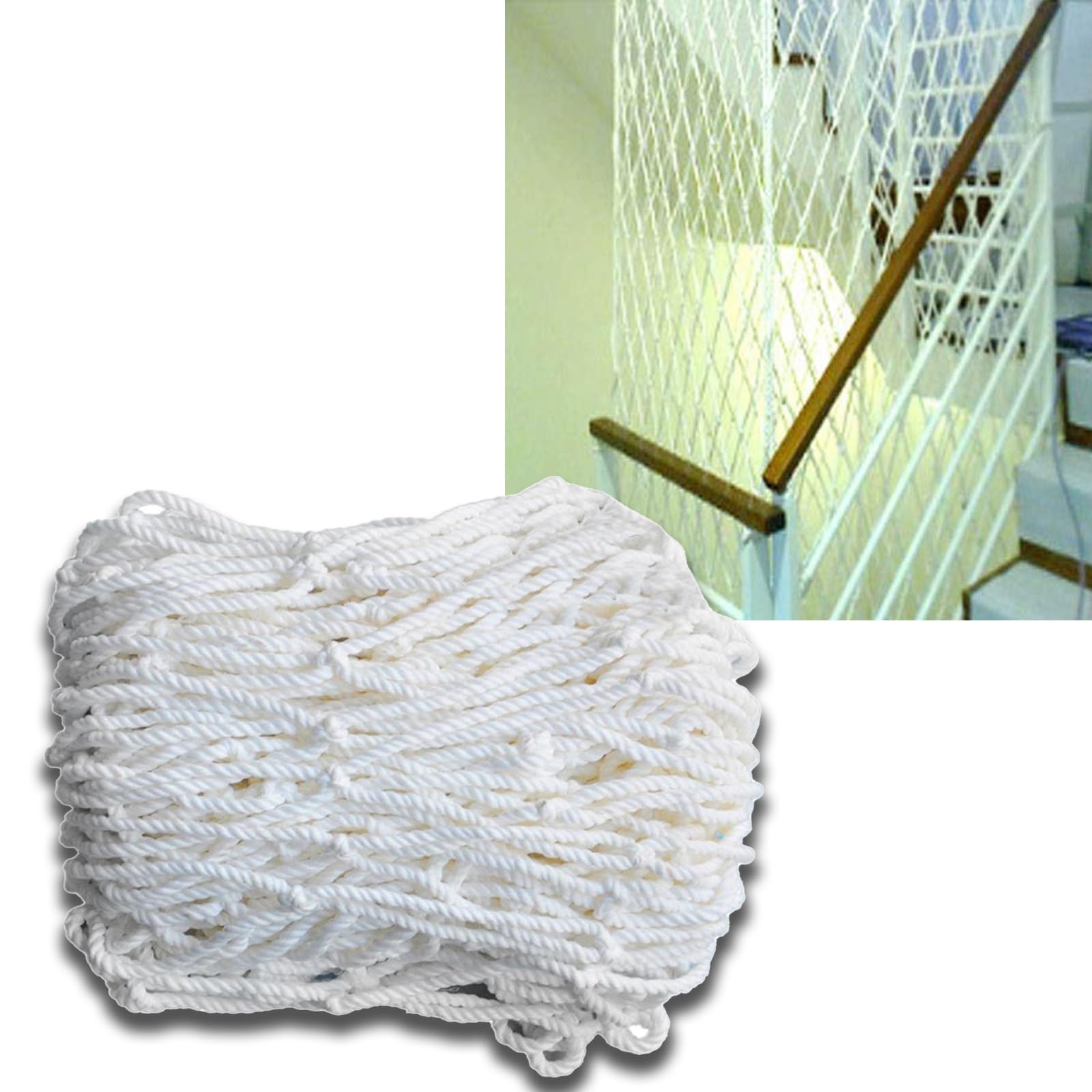 Lwjsocp White Safety Driveway Net 7X30ft - Stairway Safety Nets (2X9m) | Anti-Fall Cat Netting, Easy Installation, Protects Pets & Toys, 0.6Cm Rope Diameter