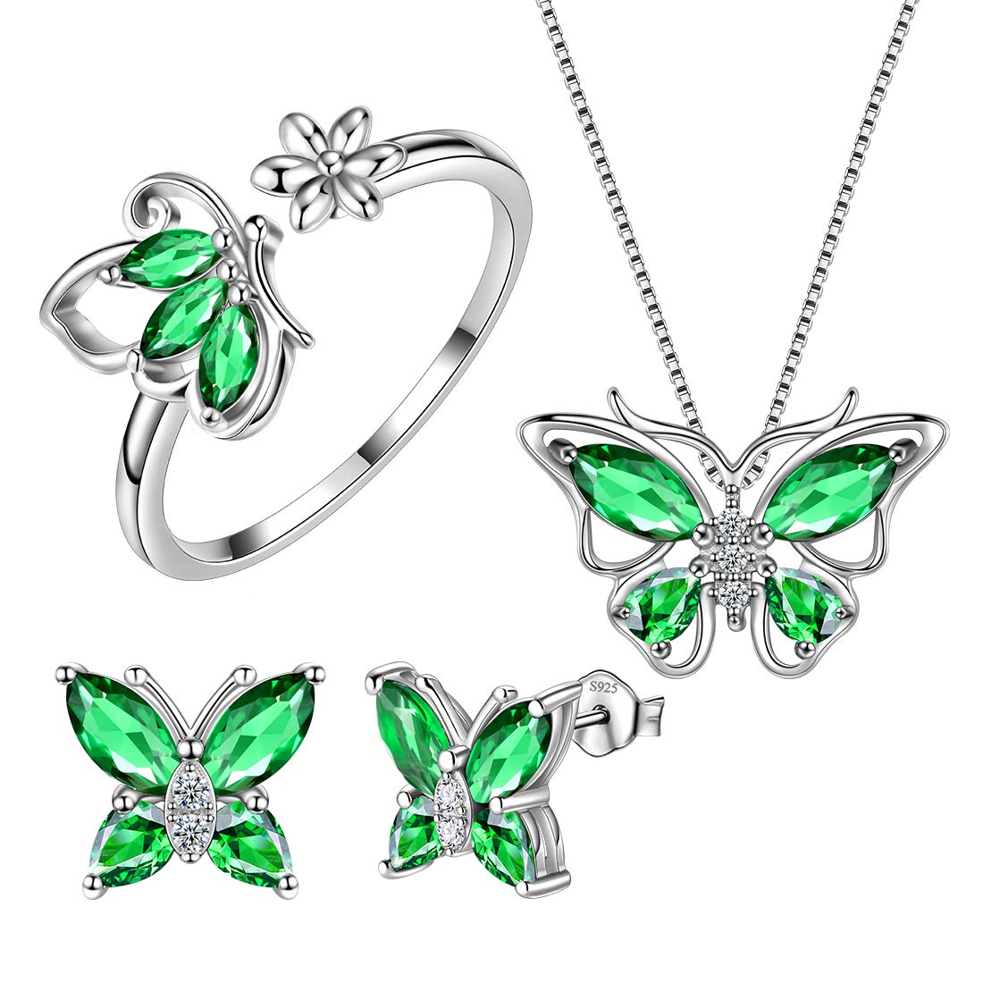 Aurora Tears Butterfly Jewelry,Women 925 Sterling Silver Butterflies Birthstone Pendant Necklace/Earrings/Rings Wedding Gift