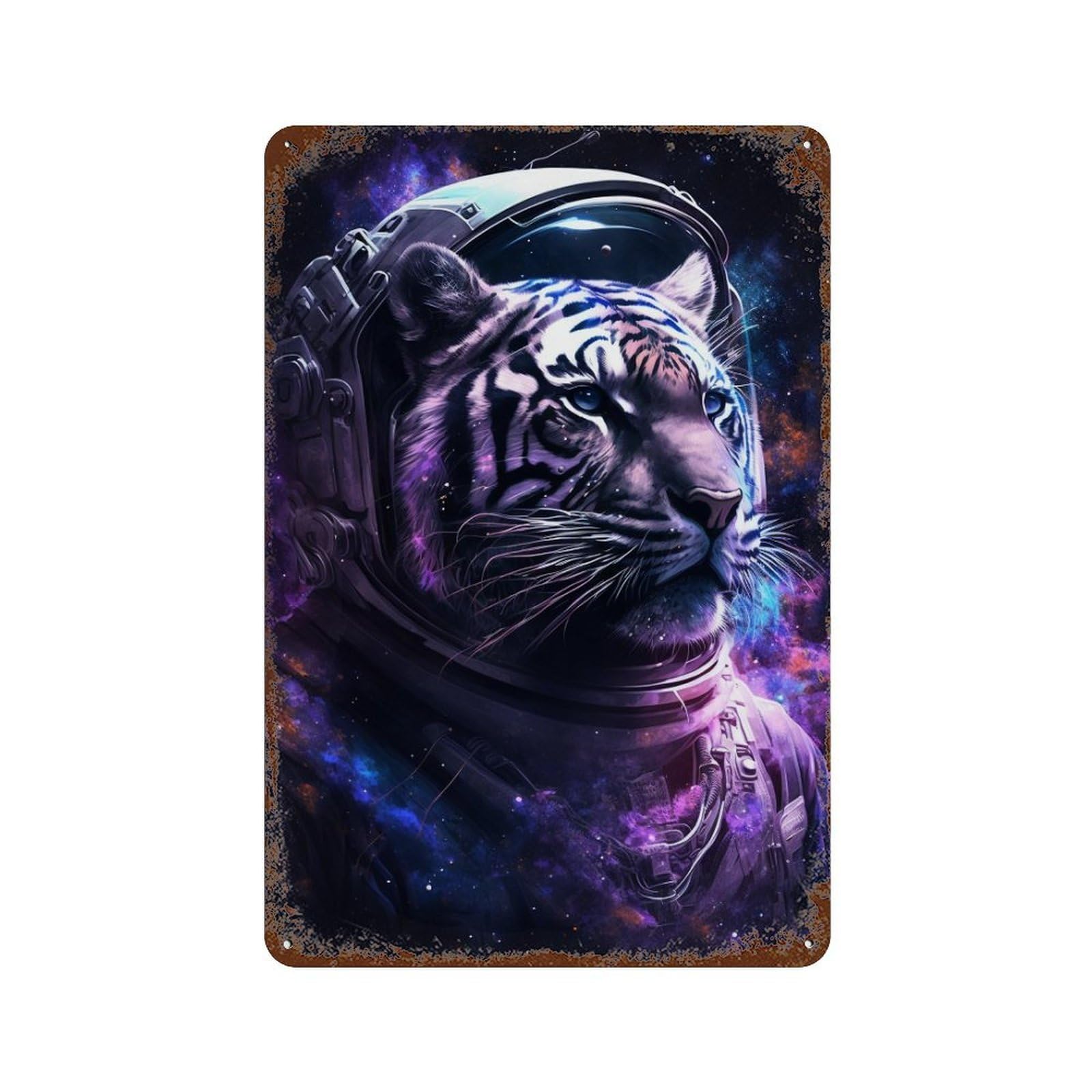 Tiger Astronaut Space Art Print-3 Distressed Metal Wall Sign 11.8"x7.9", Industrial Home Decor for Garage, Pub Or Kitchen