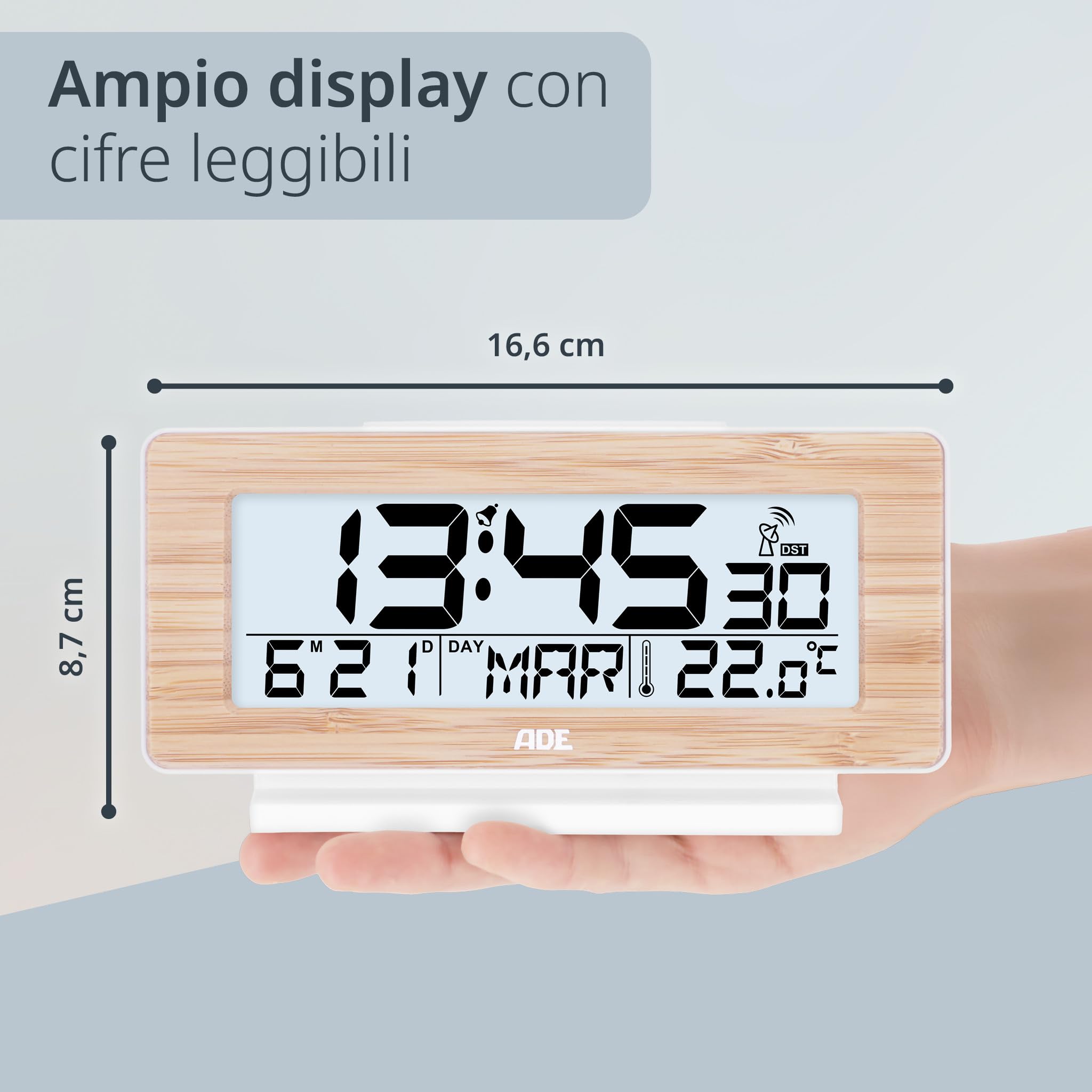 ADE Sveglia Digitale Da Viaggio | Con Temperatura, Specchio E Luce | Pieghevole 8,5x7,5x1,8 Cm | Batterie AAA Incluse | Funzionamento Silenzioso