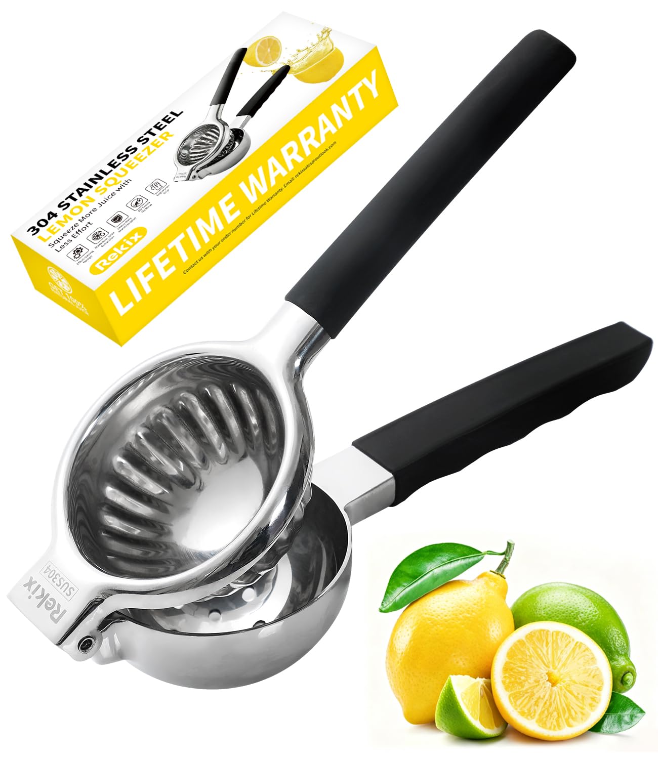 Rekix Stainless Steel Lemon Squeezer Max Extraction Hand Press Lemon Juicer