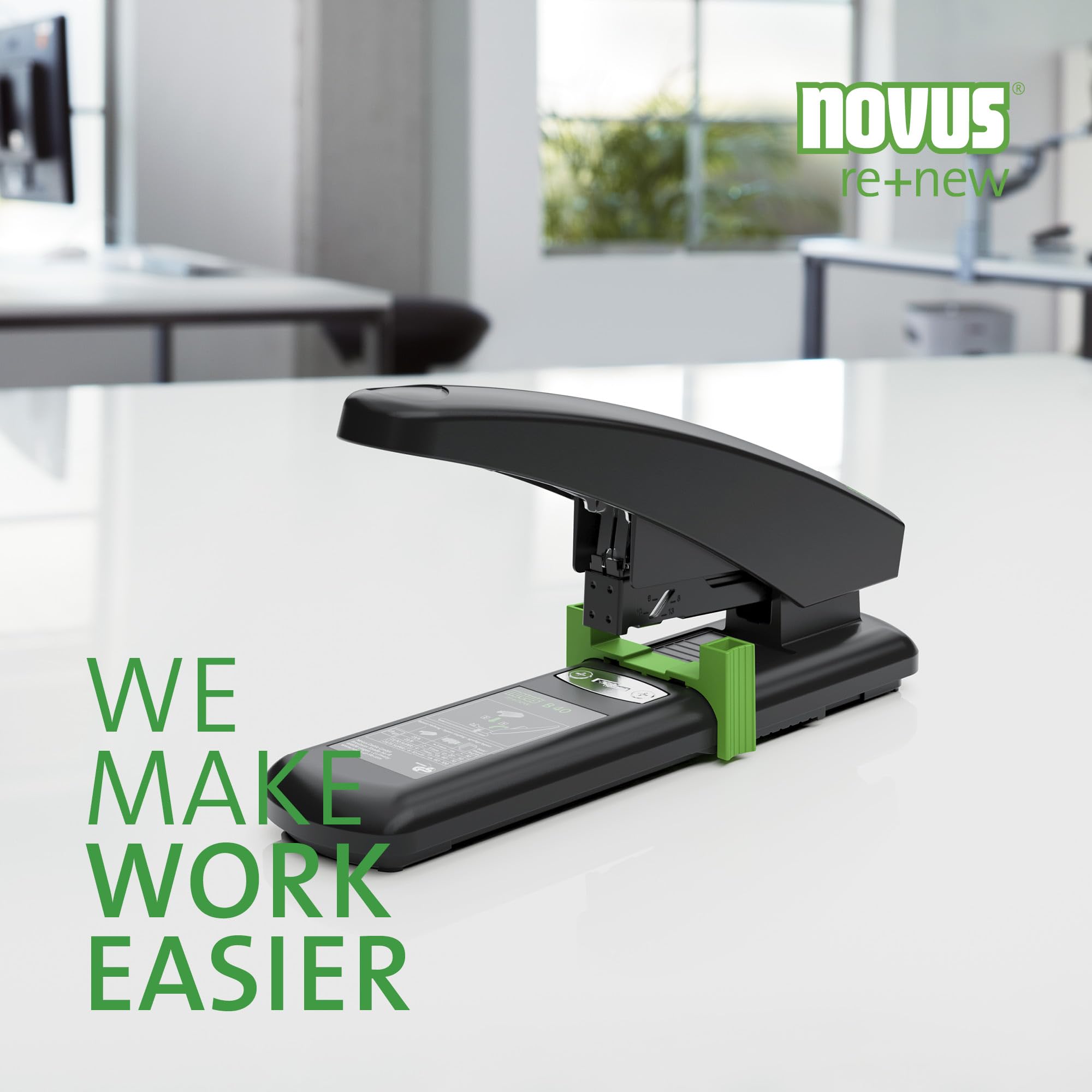 Novus B 40 re+new Agrafeuse durable (capacité d'agrafage 100 feuilles, système anti-blocage, partie inférieure en plastique et partie supérieure en métal avec revêtement en plastique à 97% de