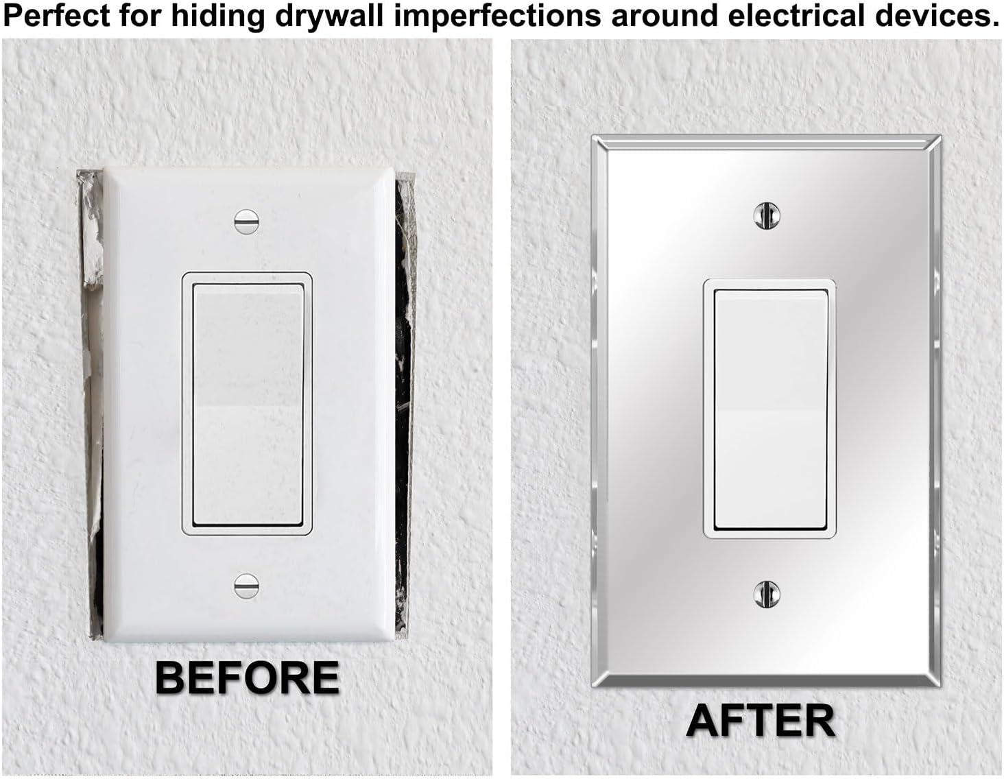Art Plates - OVERSIZED 1 Gang Decorator Oversize Acrylic Mirror Switch Plate - 5.25" x 3.40" - One Gang Reflective Mirrored Jumbo Wall Plate for Rocker Style Light Switches, GFCI, Electrical Outlets