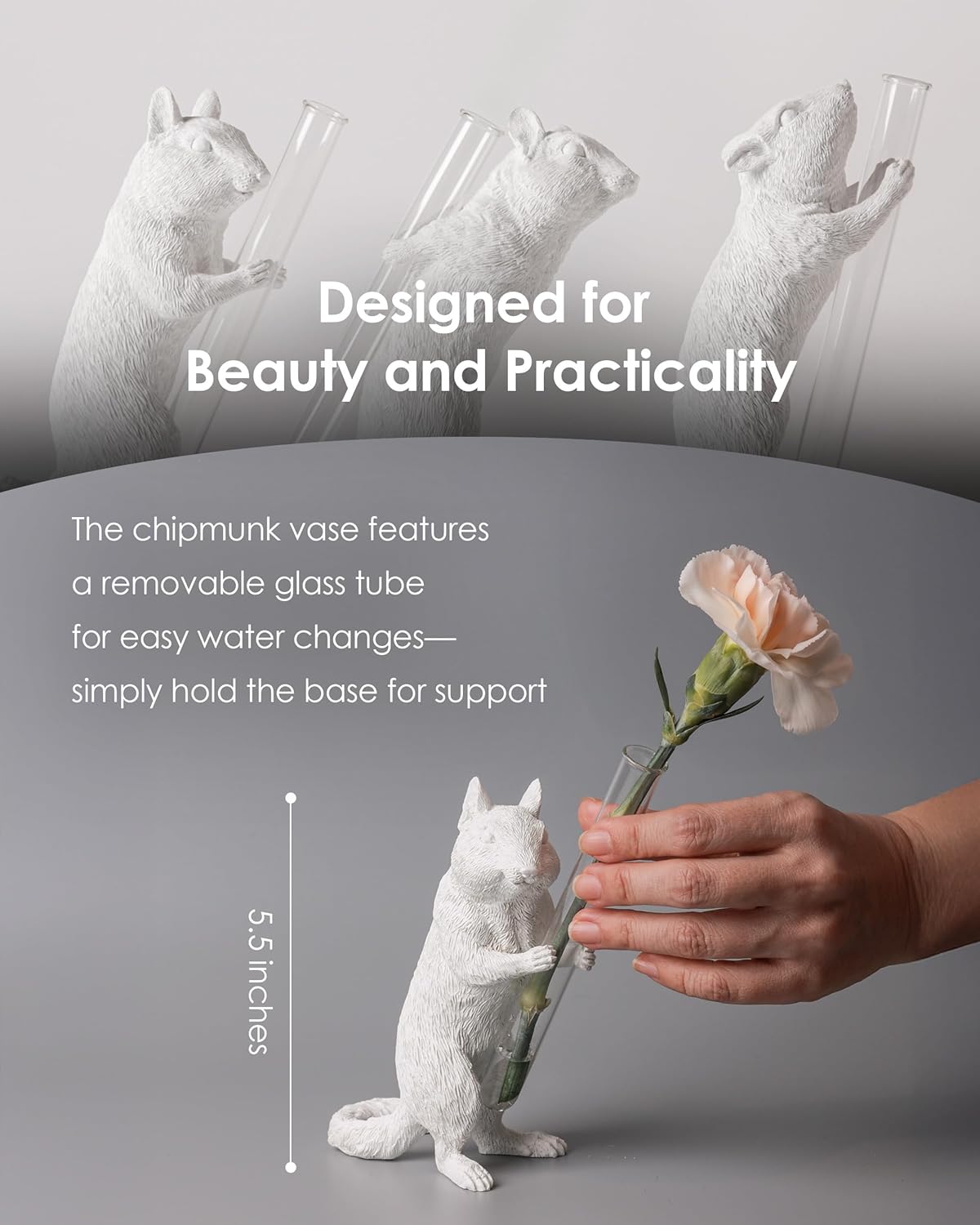 Whimsical Chipmunk Decorative Vase - Handcrafted Art, Realistic Charm, White Single Flower Vase for Modern Living Room Decor, House Aesthetic, Cute Entryway Decor, Unique Gift for Wife