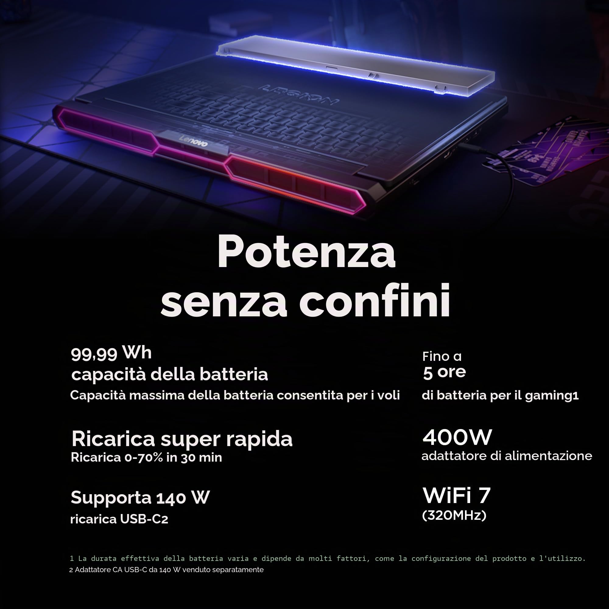 Lenovo Legion Pro 7i – Notebook da Gaming con Intelligenza Artificiale – Intel® Core Ultra 7 255HX – Display OLED WQXGA PureSight da 16" – 240Hz – NVIDIA® GeForce RTX™ 5070 Ti – Memoria 32GB