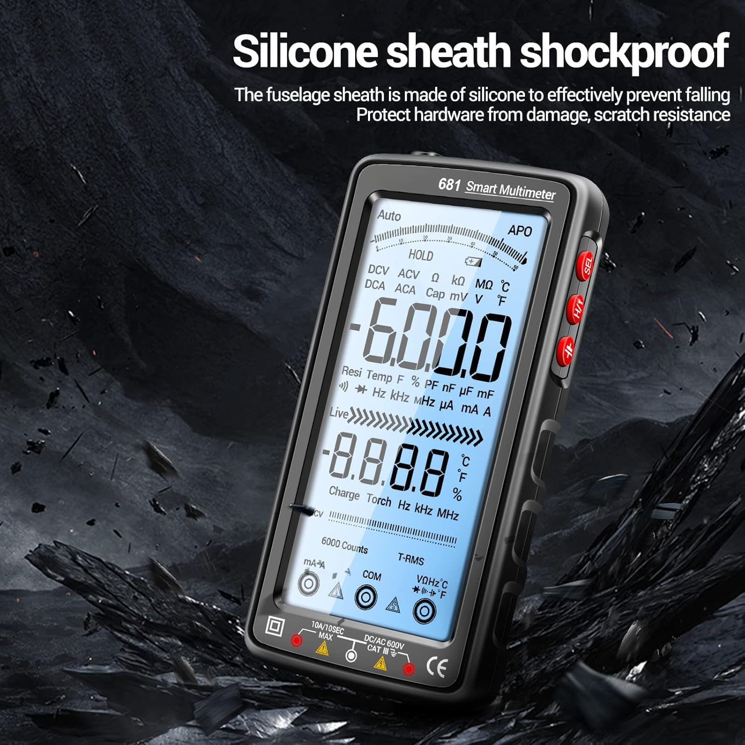 ANENG 681 6000 liczy cyfrowy multimetr Smart Anti-burn Akumulator uniwersalny miernik NCV 5-calowy duży tester LCD z podświetlaną latarką dla napięcia Prąd Rezystancja