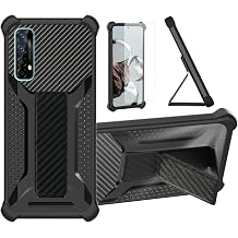bojioderf Case Compatible for Realme 7 Phone Case Cover [with Tempered Glass Screen Protector] Hybrid Case [Folding Support Magnetic] [Frosted Anti-Fingerprint] Black