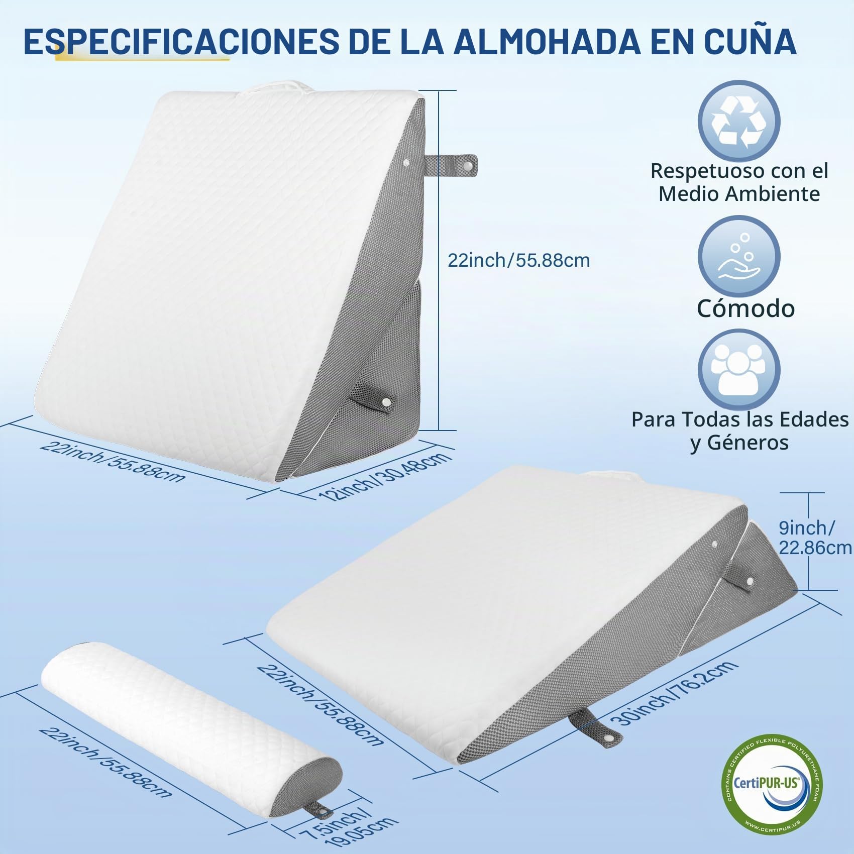 3 en 1 Almohada De Cuña, Cuña para Dormir | Cojín en Cuña Para Cama y Sofá, Ajustable Cojín de Reflujo De Espuma, Para Apnea Del Sueño,Lectura, Dolor De Espalda