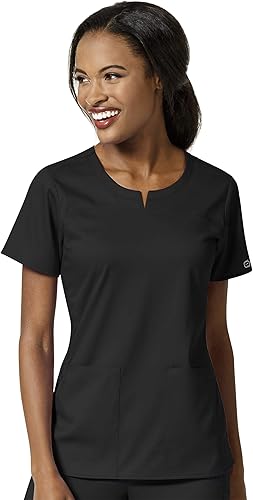 WonderWink Camiseta médica con cuello de muesca de 4 bolsillos para mujer