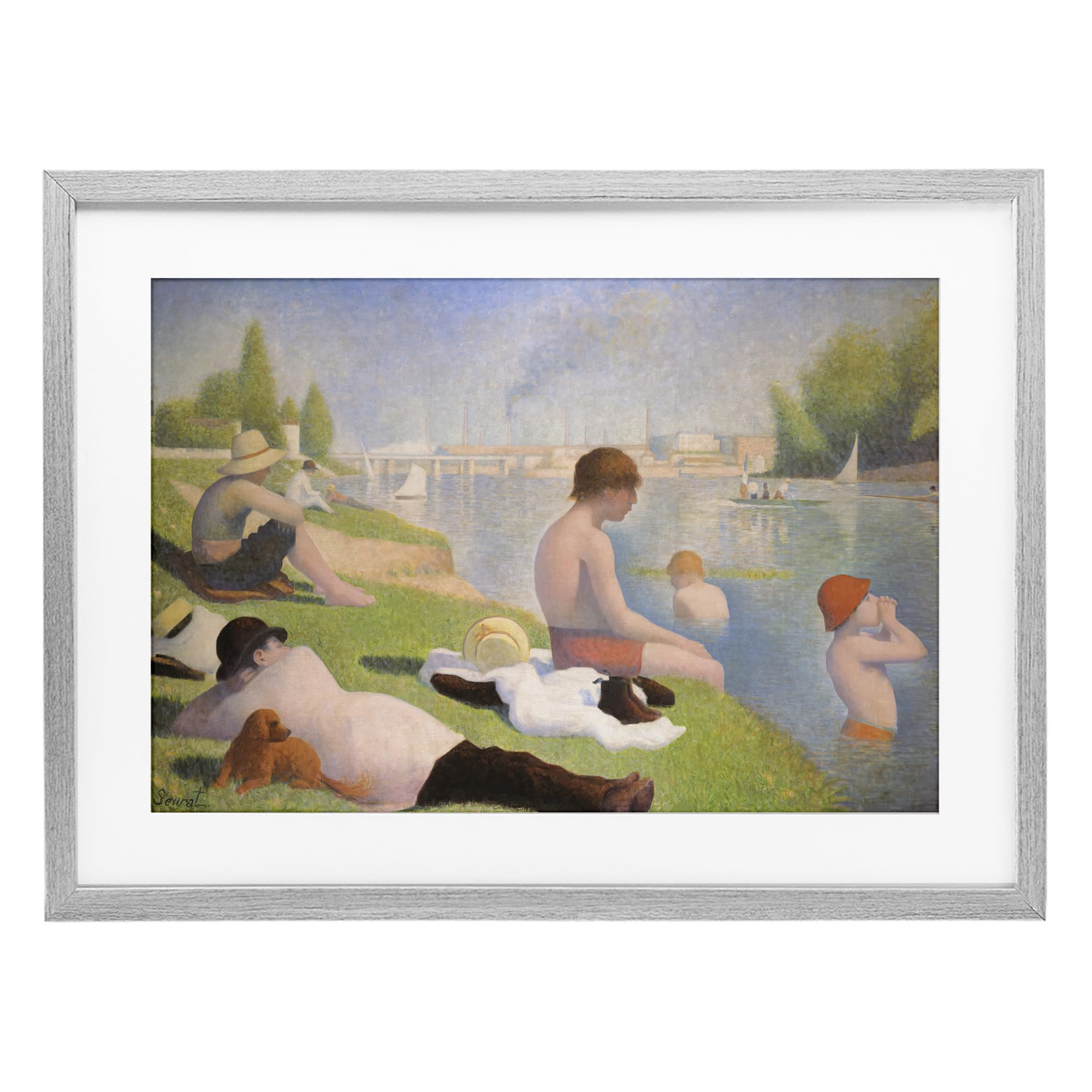 Seurat Bathers Riverside, 17 x 23 Inch Framed Print Under Glass