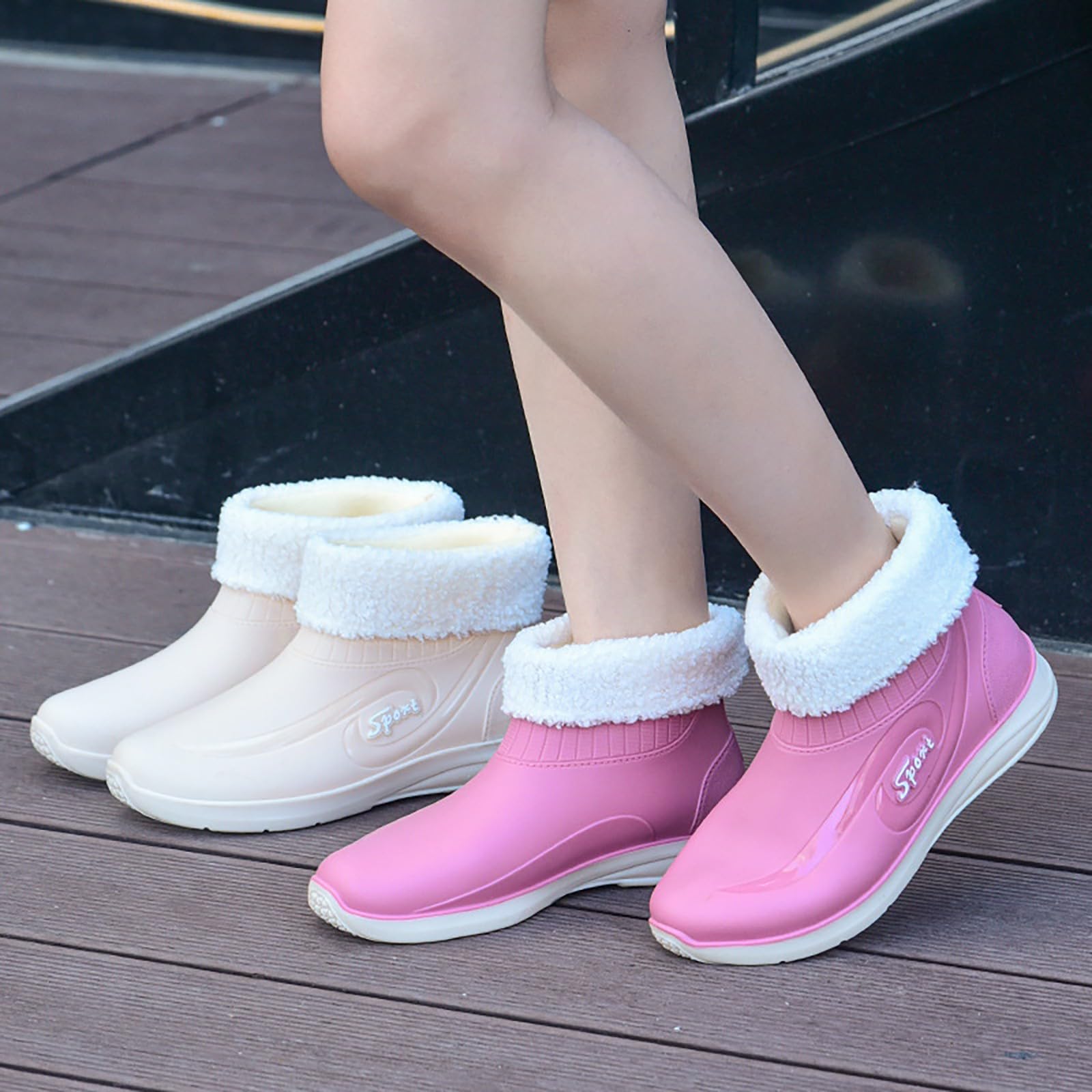 Botas de goma cortas para mujer, botines de goma impermeables, forradas, botas de lluvia, botas de lluvia, botas de lluvia, antideslizantes, botas de jardín, botas de lluvia