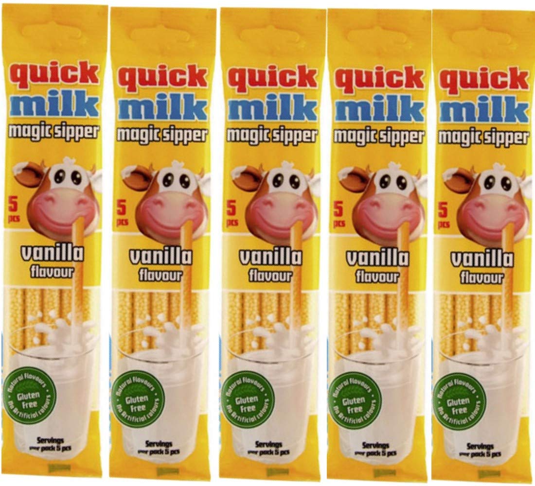 Quick Milk Vanille 5 Beutel mit je 5 Halmen Magische Milch Trinkhalme