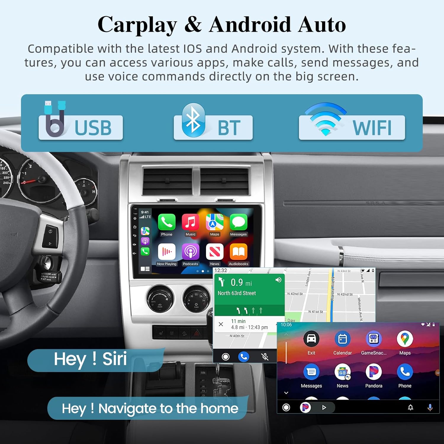 [2+64G] Android Car Radio for Jeep Liberty Arctic 2008-2013 - Wireless Carplay and Android Auto - 10.1 Inch Touchscreen Car Stereo with DSP/Multiple UI/WiFi/GPS/SWC + AHD Backup Camera