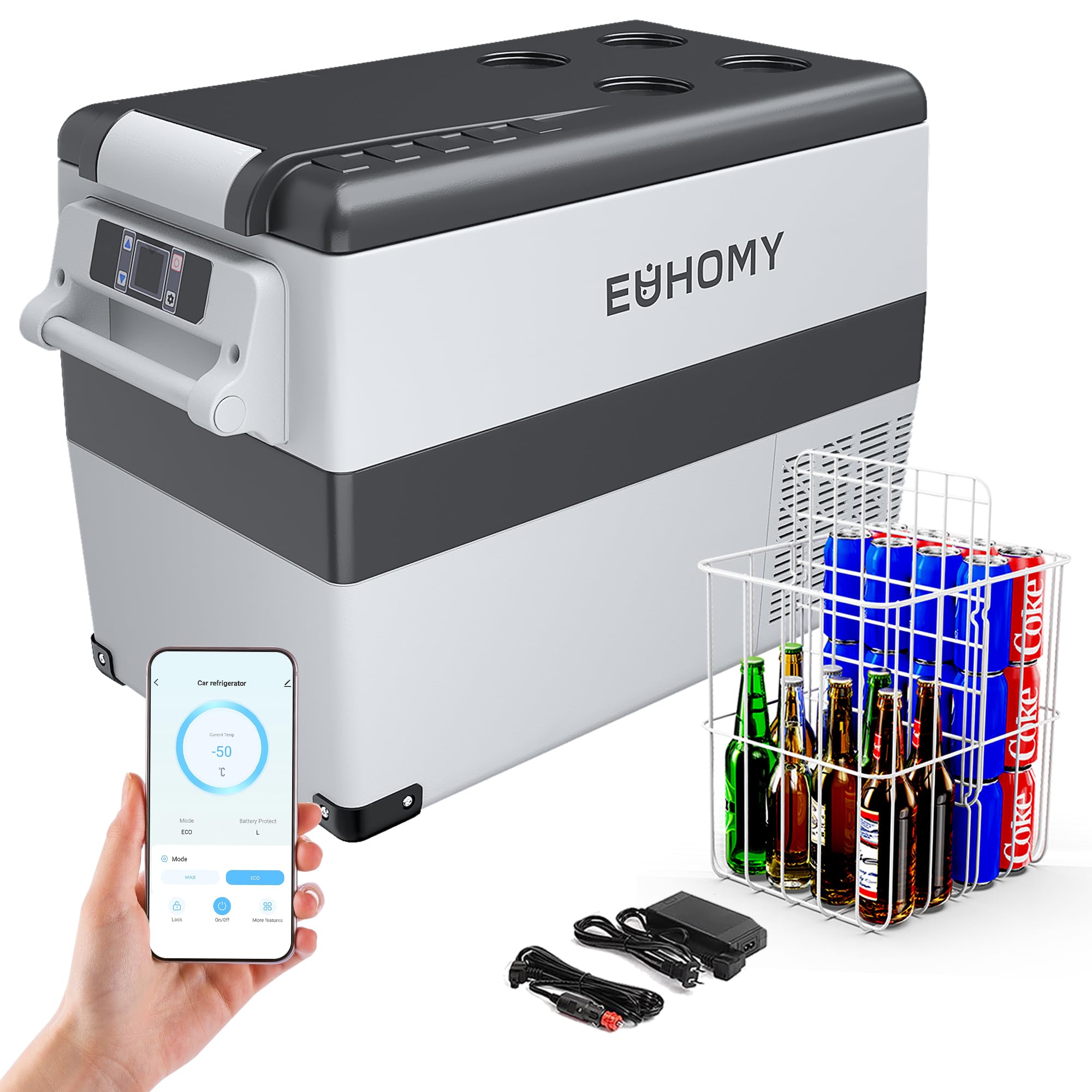 EUHOMY 12V Kompressor Kühlbox 45L - Optimal für Camping und Reisen mit APP Steuerung und -20°C bis 20°C Kältemöglichkeit
