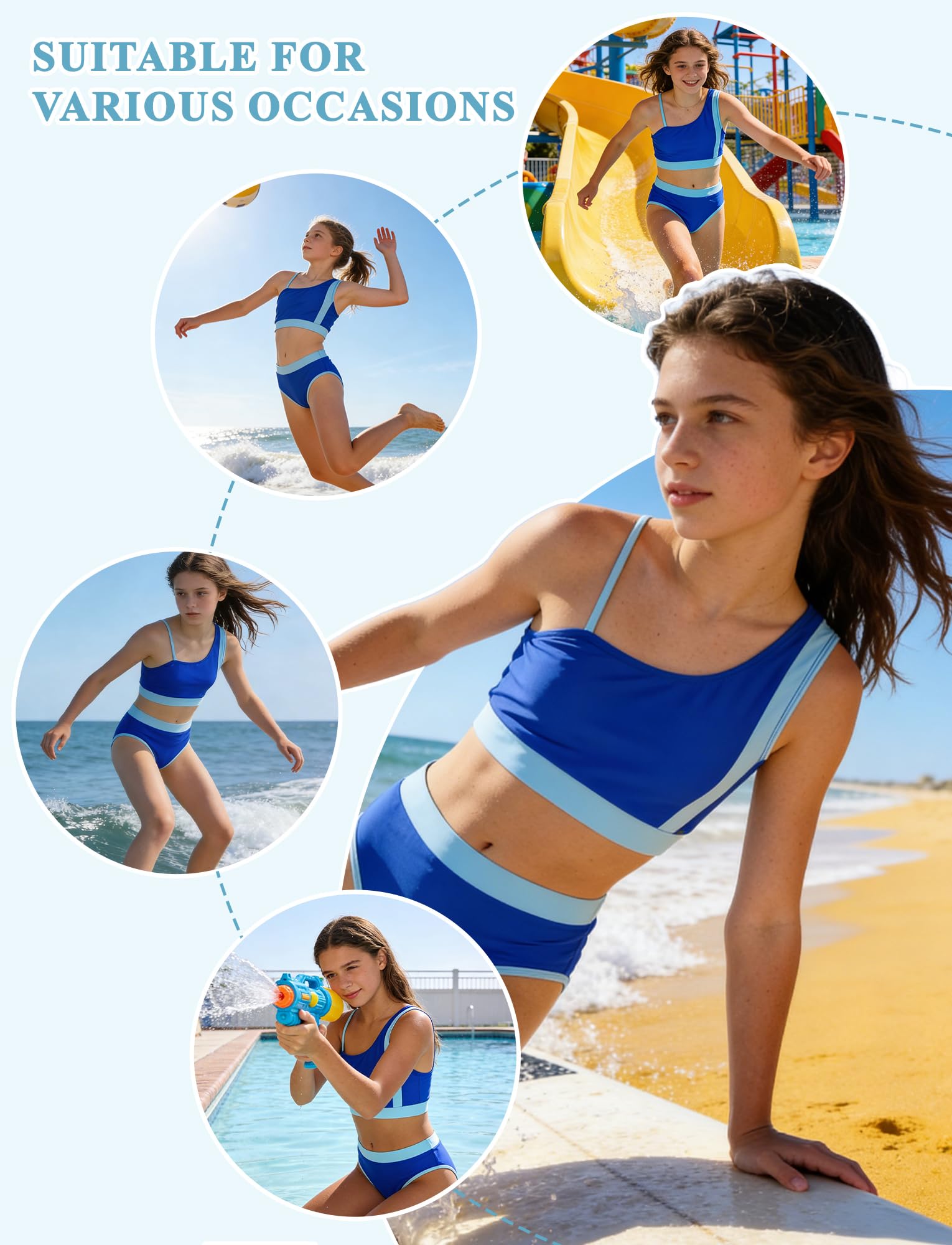 Happy Cherry - Set bikini da bambina, 2 pezzi, costume da bagno estivo per ragazze adolescenti, stile sportivo, tankini con slip superiore, costume da bagno per spiaggia, surf, vacanze - 9-16 anni