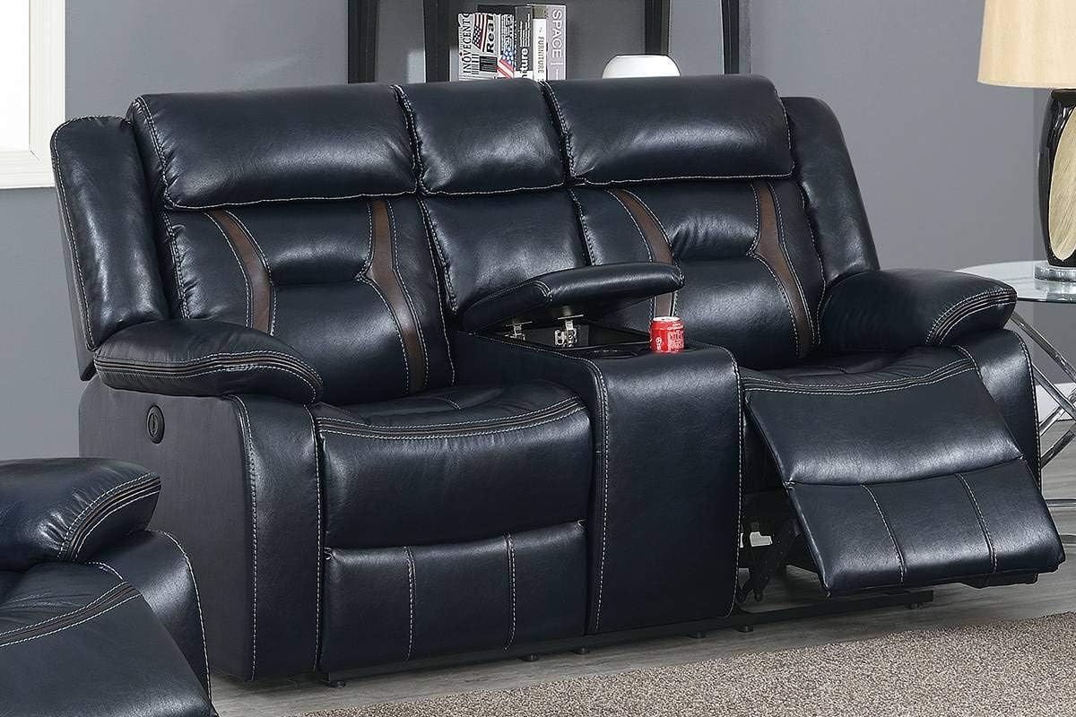 Sarajevo 2 Pieces Power Motion Reclining Sofa Set in Ink Blue Gel Leatherette