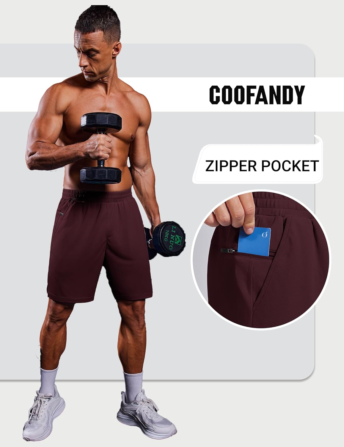 COOFANDY Mens Athletic Running Shorts with Zipper Pockets Quick Dry 7" Gym Workout Training Shorts - Image 3