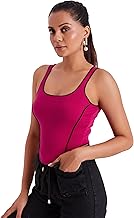 BERRY BIRD Square Neck Solid Sleeveless Ribbed Knit Top