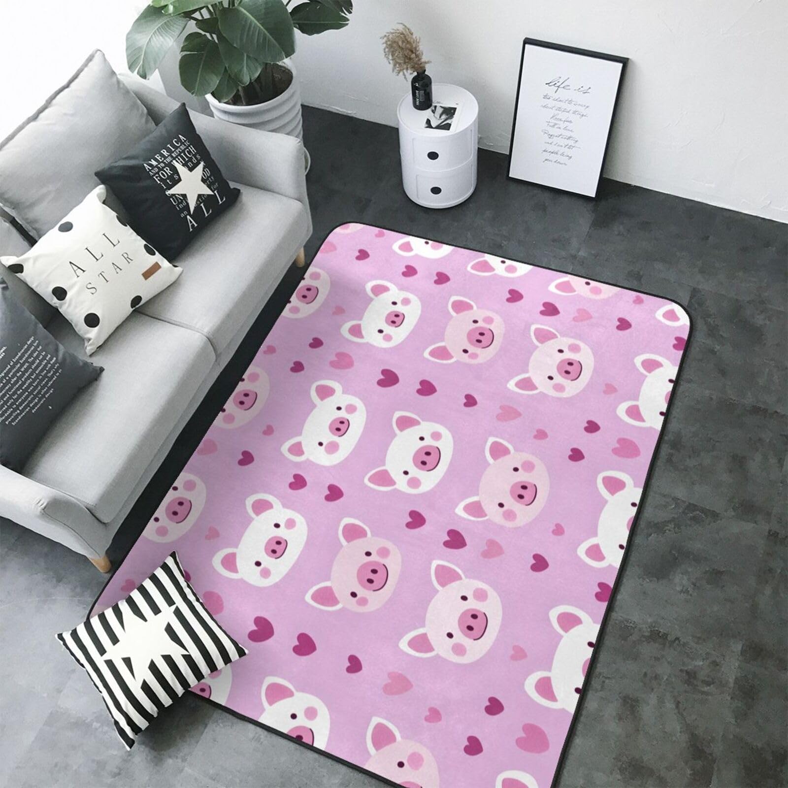 Grand tapis de salon cochon mignon 203x147 cm doux et lavable pour chambre d'enfant