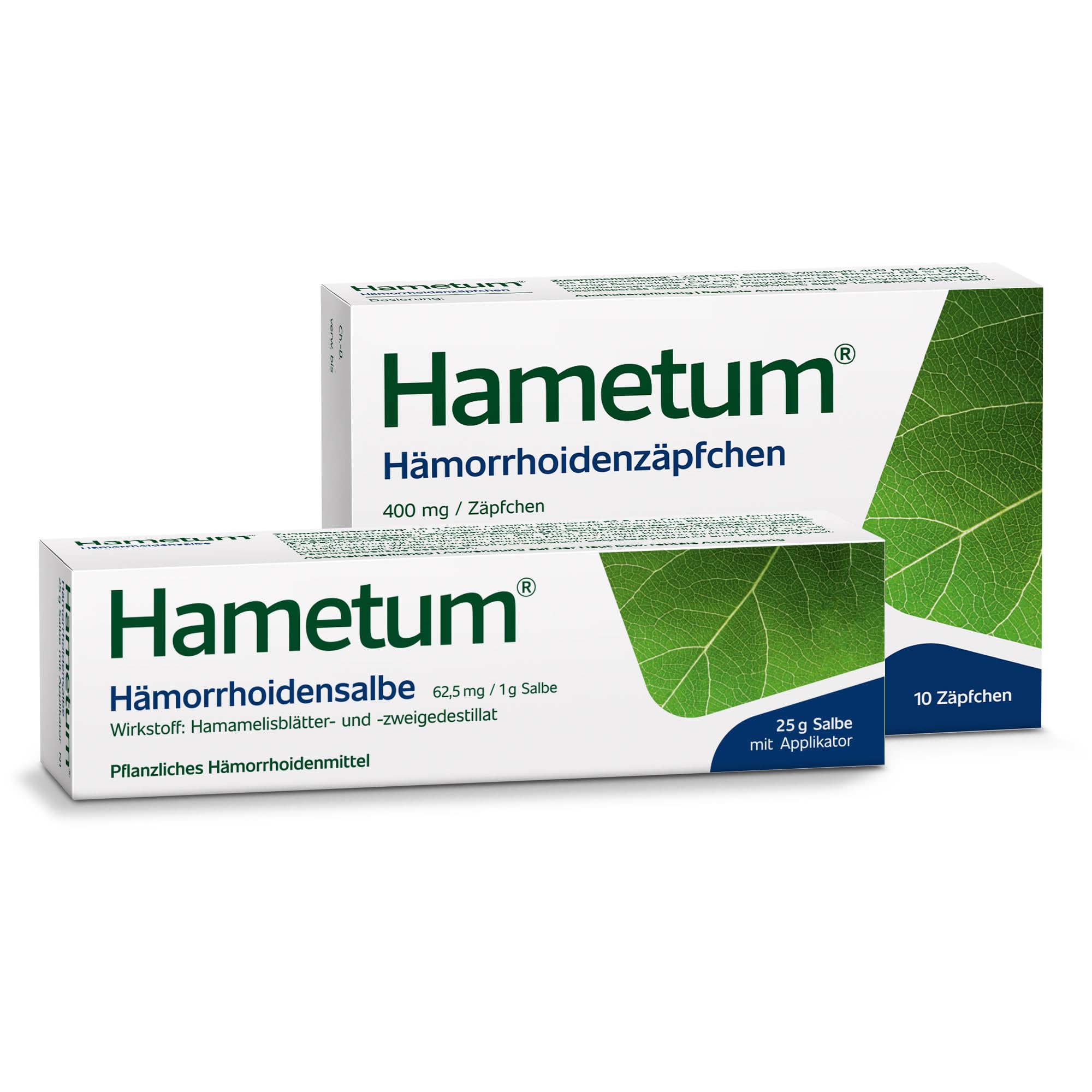 Hametum Hämorrhoiden Set | 25g Salbe | 10 Zäpfchen | pflanzliches Arzneimittel mit Hamamelis | entzündungshemmend | lindert Juckreiz und Brennen | gut verträglich