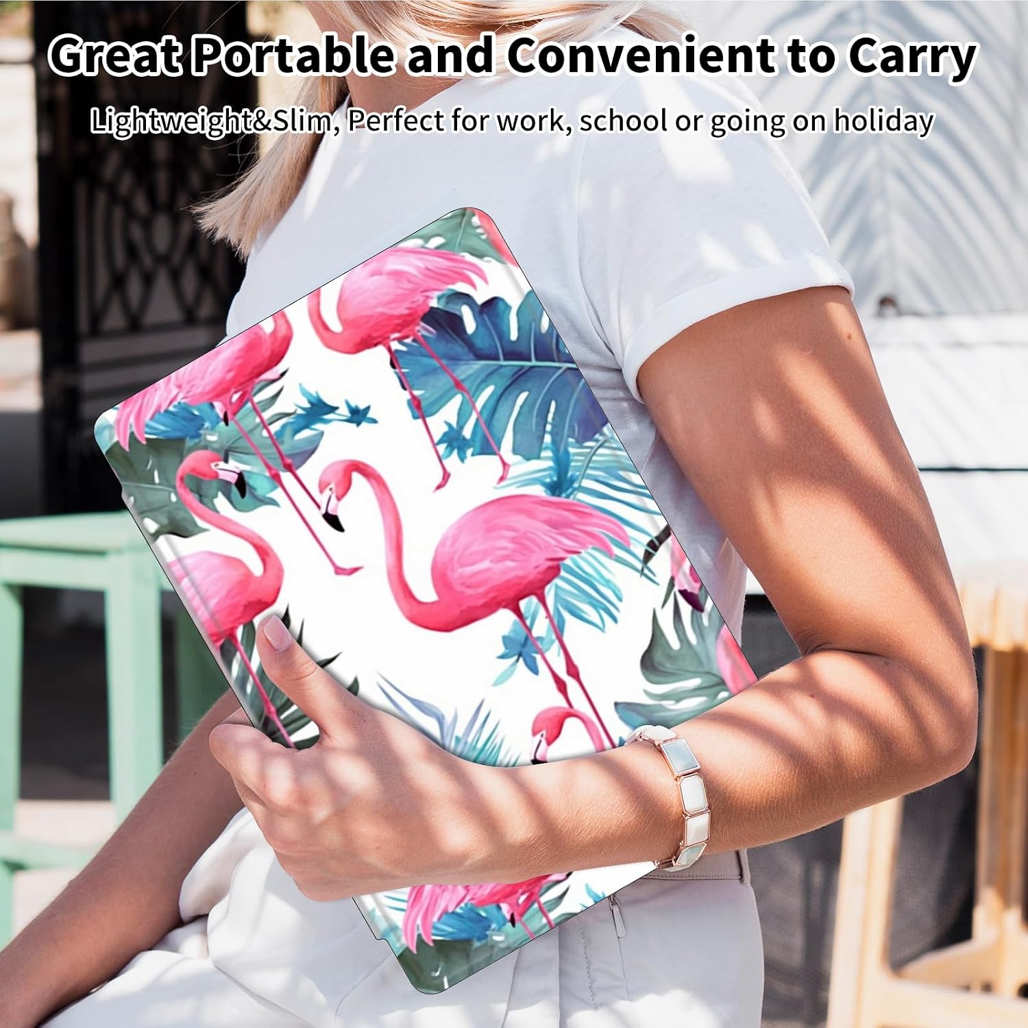 Case for iPad Pro 12.9 Inch 6th/5th/4th Gen (2022/2021/2020),360 Degree Rotating Protective Stand Cover with Auto Wake/Sleep,Tropical Flamingo