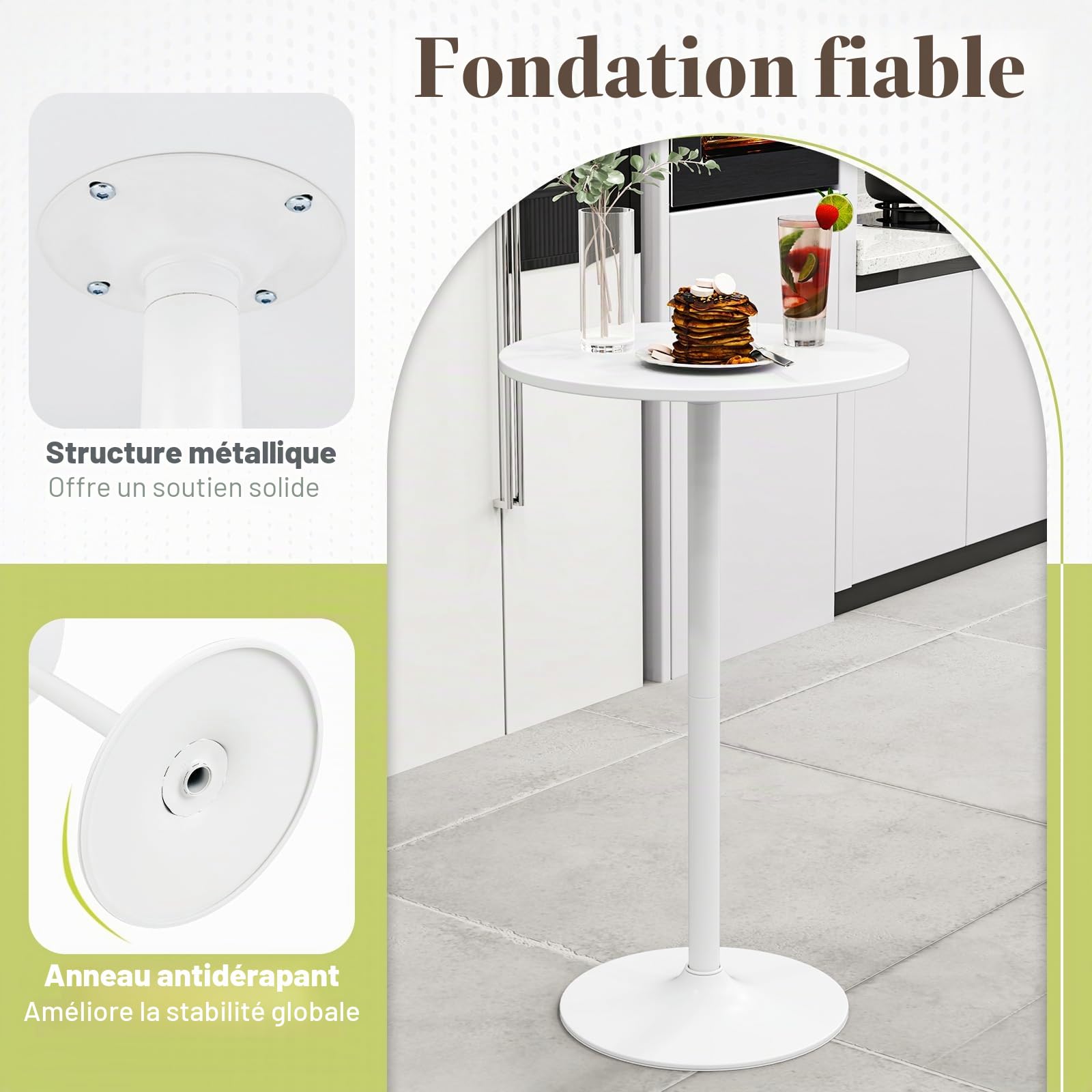 LIFEZEAL Table Bar Haute, Table Basse Ronde, Hauteur Réglable, Restaurant, Mange Debout 60x60x56/101,5cm, Cadre en Acier, Charge 55kg, Bistro, Cuisine, Salon, Balcon (2, Blanc)