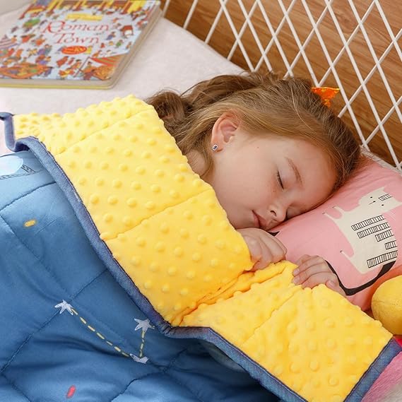 Uttermara Weighted Blanket 7 lbs, Ultra Cozy Minky Fleece and Cotton Sided with Cartoon Patterns, Reversible Heavy Blanket Great for Sleeping, 36x48 inches, Blue Star Moon