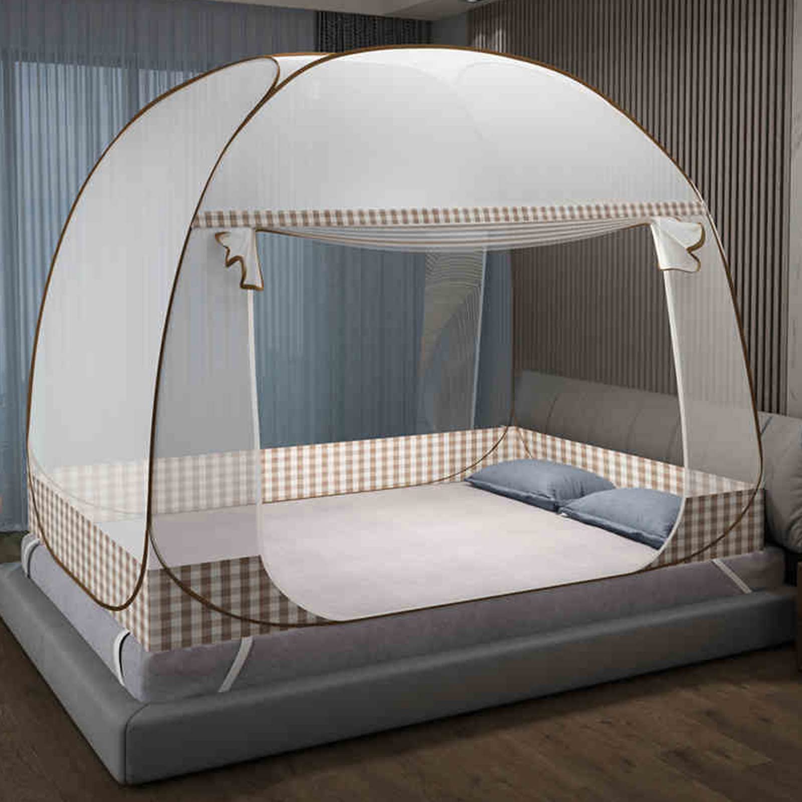 Mosquitera plegable desplegable, diseño de yurta portátil con parte inferior para viajes, camping, uso en interiores y exteriores, mosquiteras ligeras de viaje