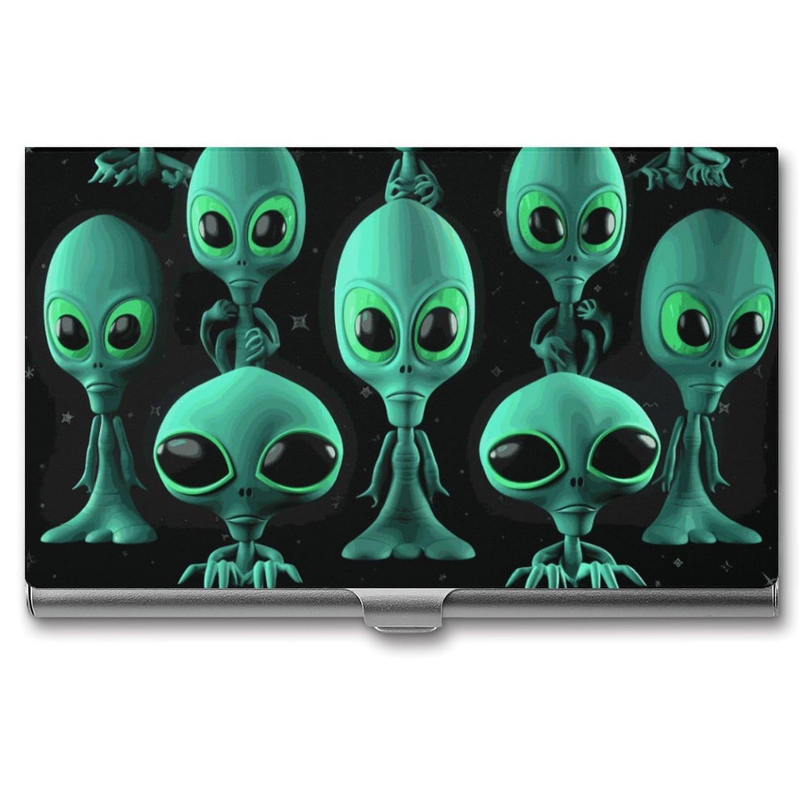 Fekiloot Unisex Silver Aliens Card Holder Color Business Card Box Magnetic Travel Card Case Wallet Portable Business Card Carrier Suitable For Business Professionals Office