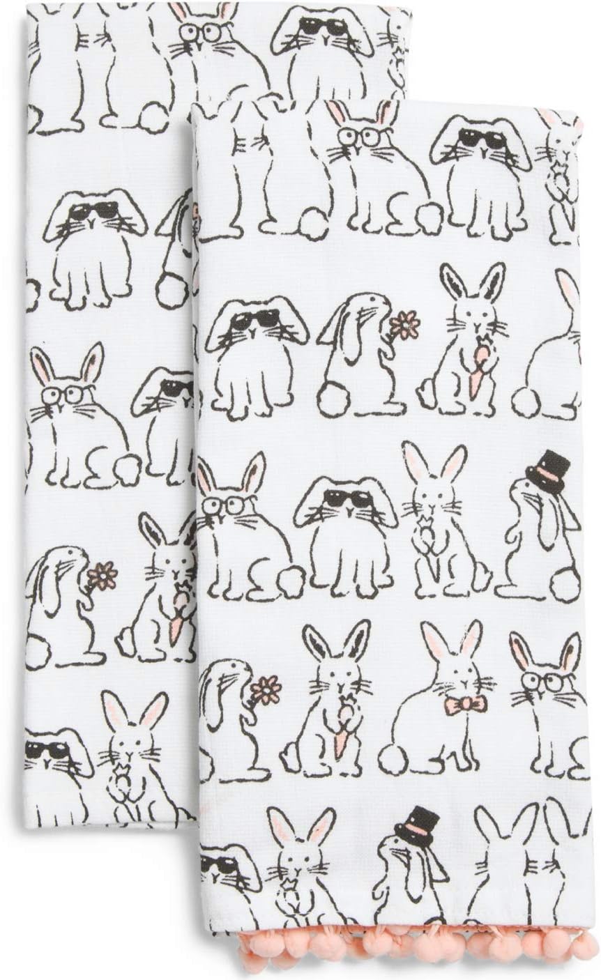 Cute Easter Bunny Wearing Sunglasses, Set of Two Kitchen Towels 18" x 28&rdquo, 100% Cotton