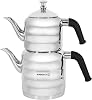 Korkmaz Mina Stainless Steel Double Turkish Teapot Set | with Ergonomic Handles | Tea Pots, Tea Makers Gift for Tea Lovers | Midi