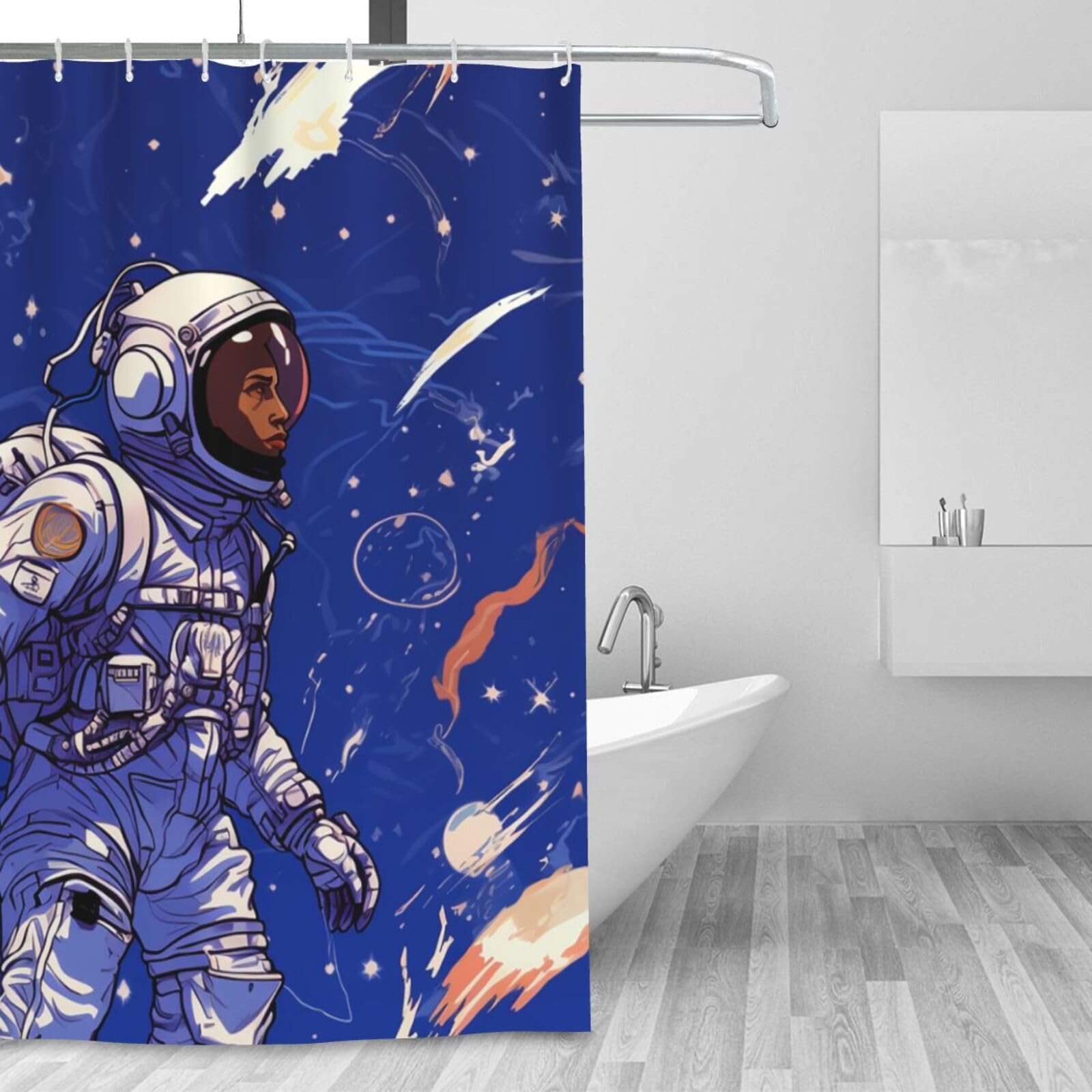 Rideau de douche imperméable contre les éclaboussures motif astronaute lavable