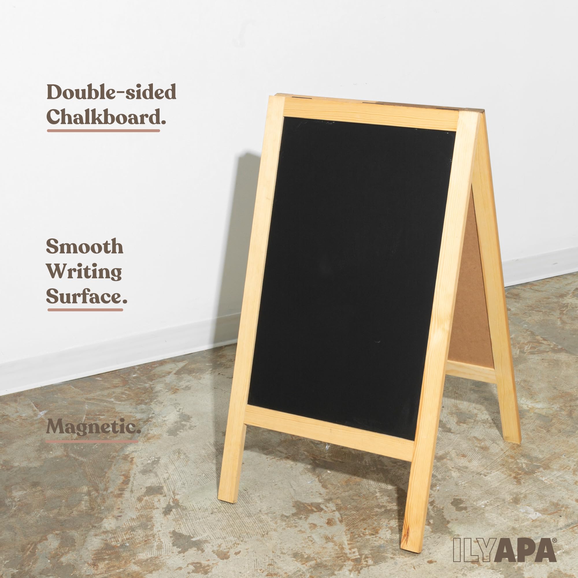 Drewniany znak A-Frame z gumką i kredą – 100 x 50 cm, magnetyczna tablica kredowa na chodnik, solidna wolnostojąca tablica typu "zrób to sam", do restauracji, biznesu lub na ślub